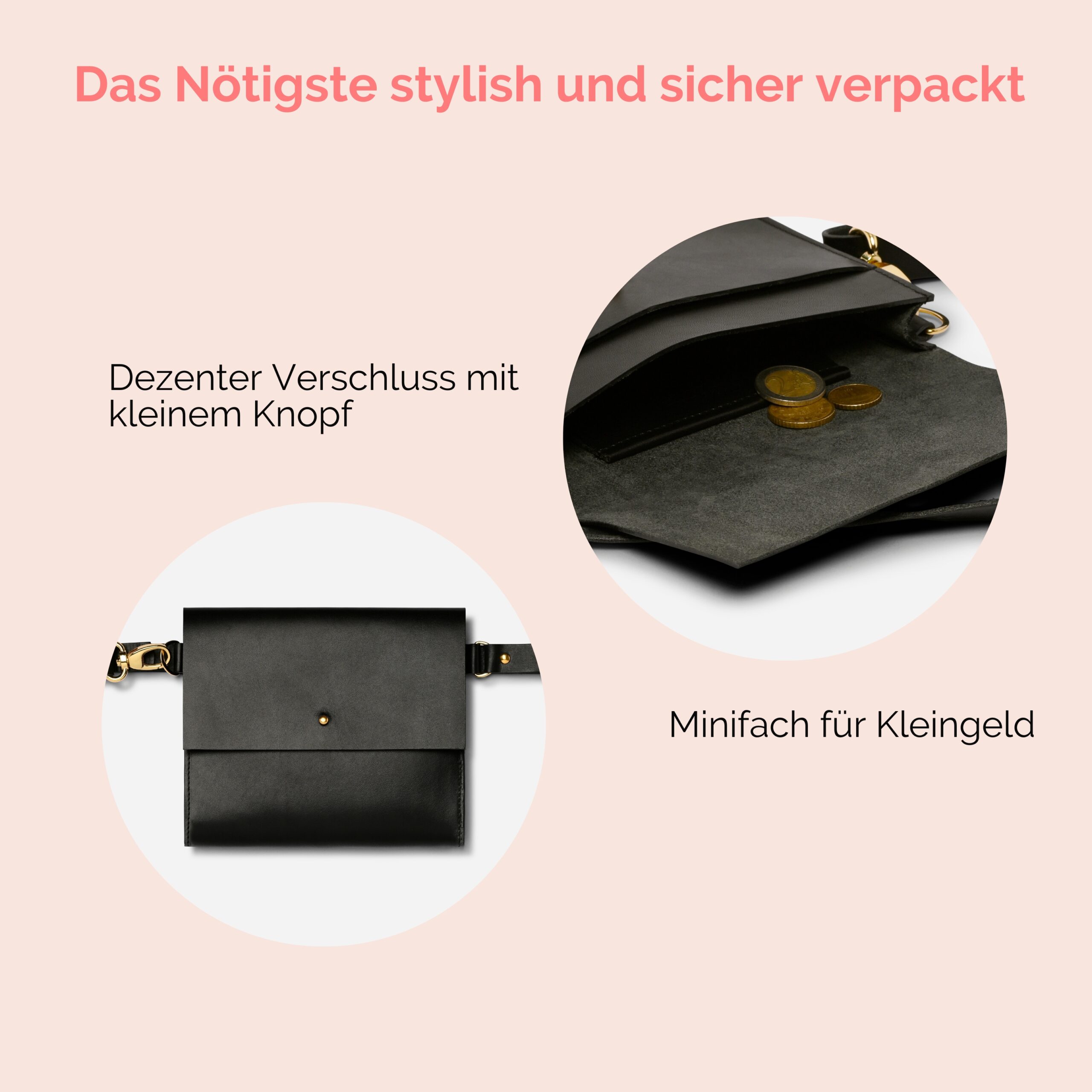 Bauchtasche für Damen aus Leder Camille in schwarz
