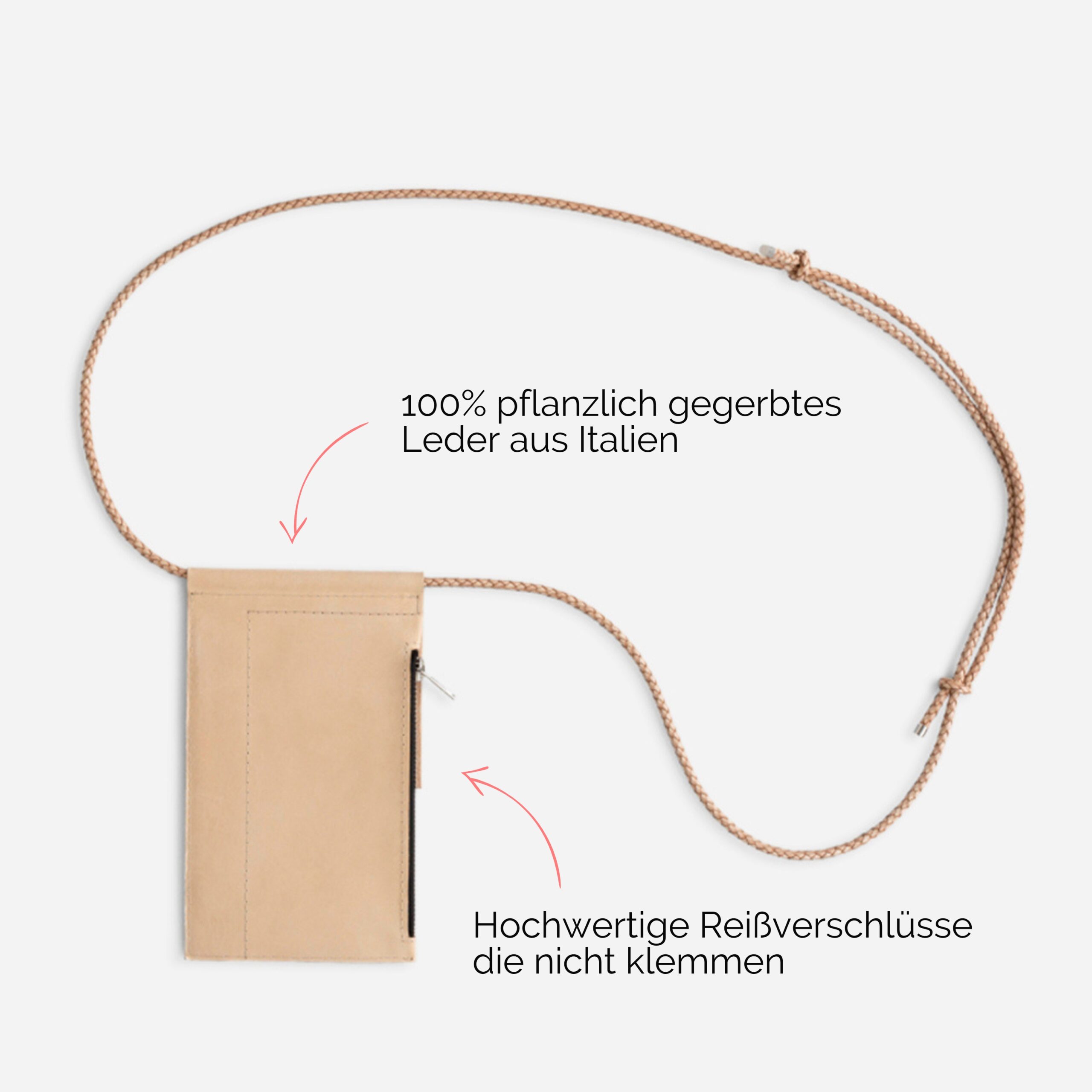 Handtasche aus Leder mit Portemonnaie zum umhängen in natur