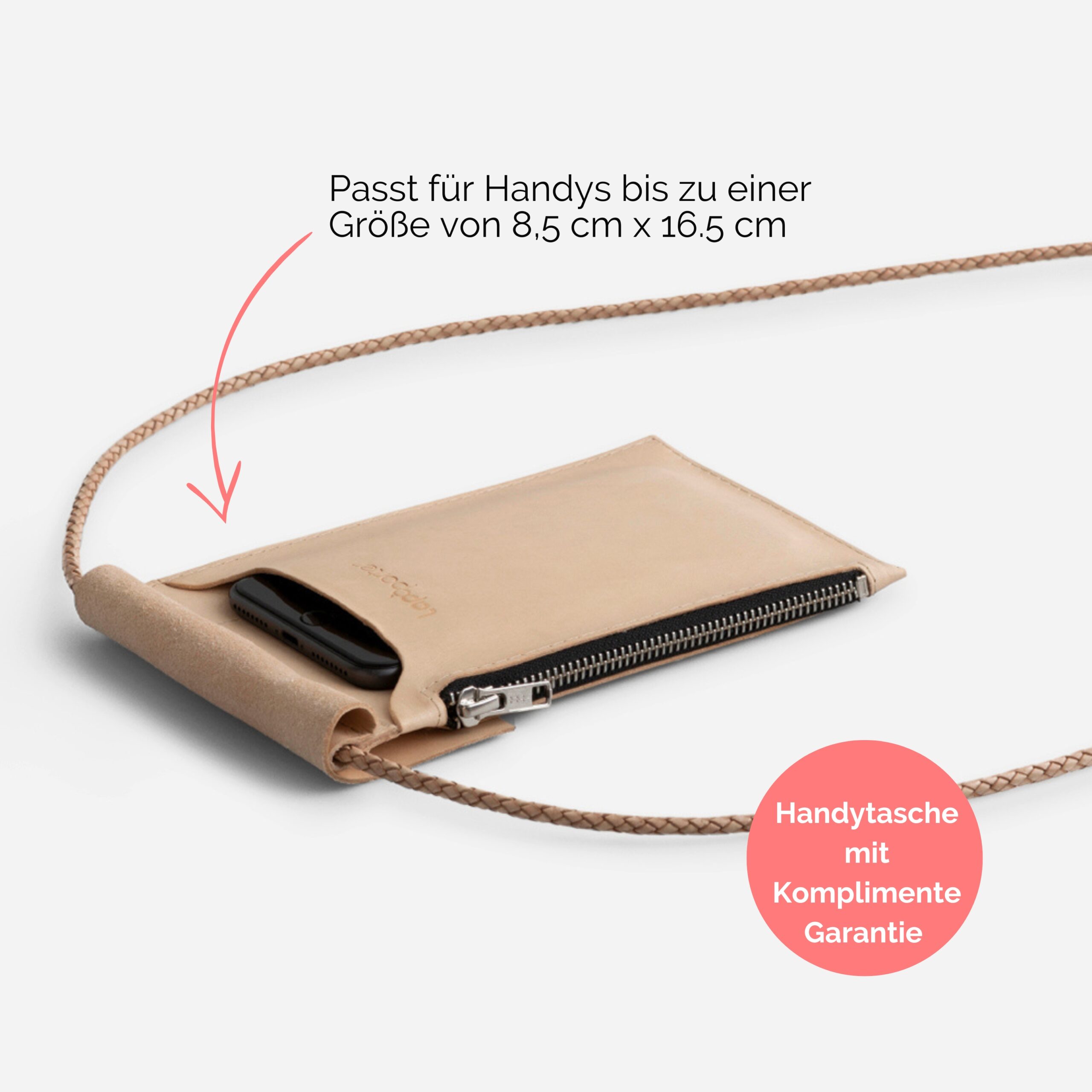 Handtasche aus Leder mit Portemonnaie zum umhängen in natur