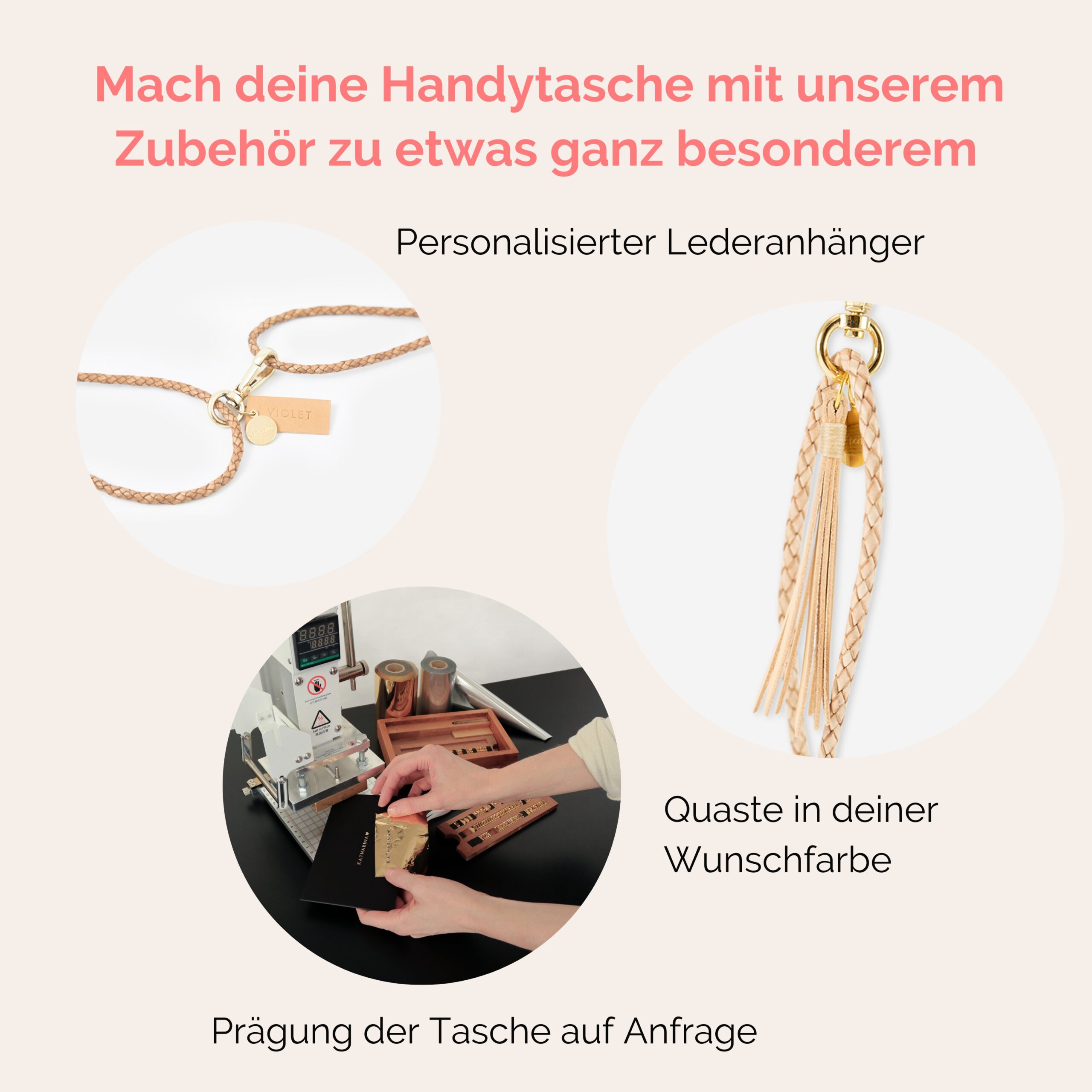 Handtasche aus Leder mit Portemonnaie zum umhängen in natur
