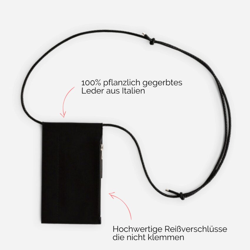 Handtasche aus Leder mit Portemonnaie zum umhängen in schwarz