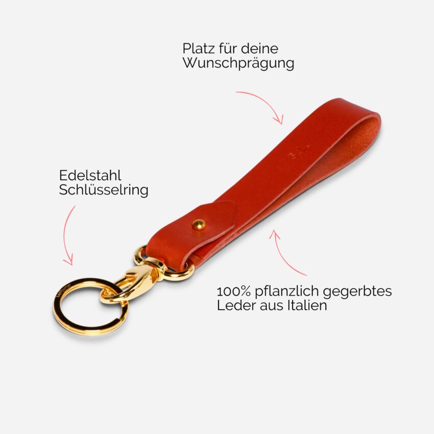 Elsa Schlüsselanhänger aus Leder mit personalisierter Prägung Lapàporter in rot