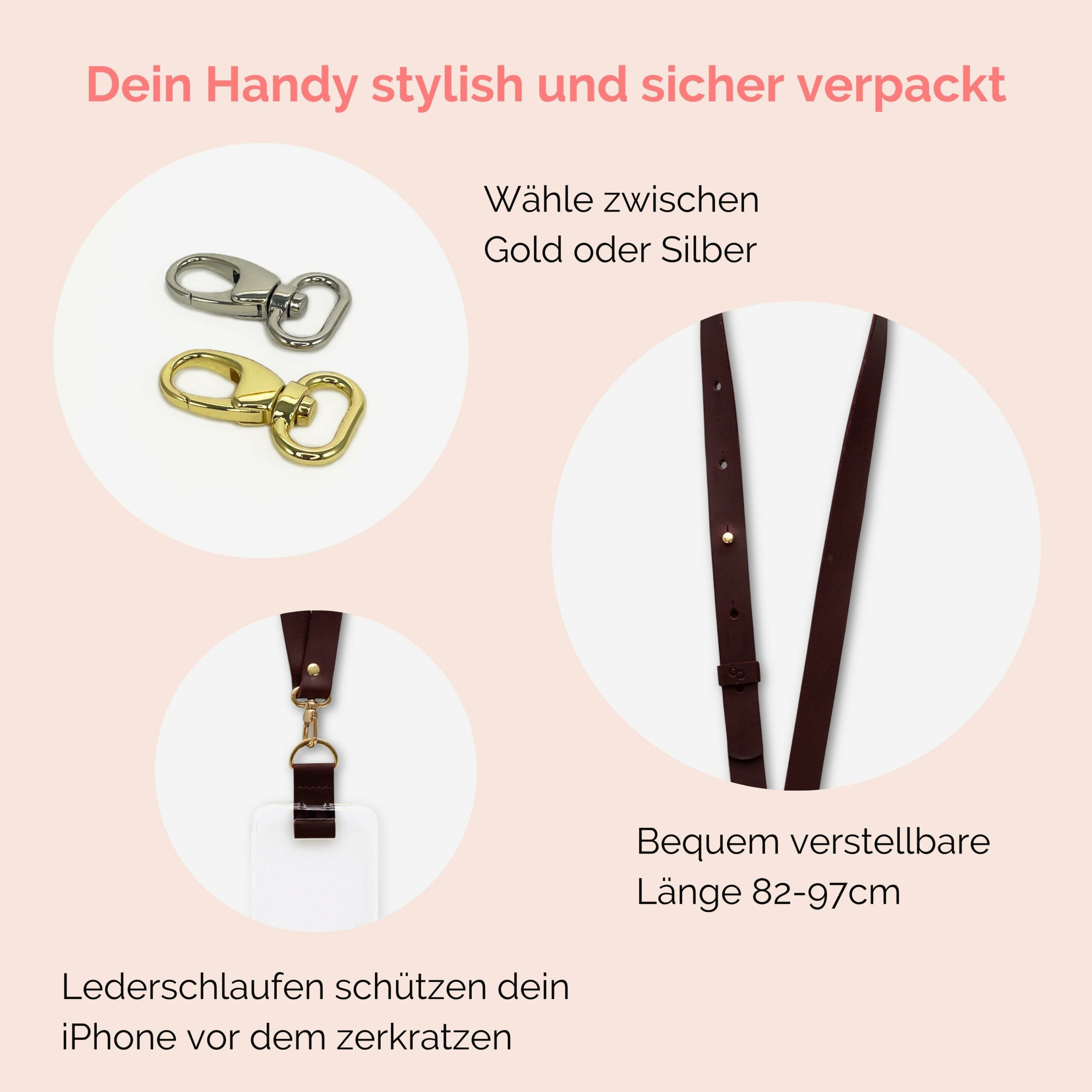 Handyhülle mit breitem Band aus Leder Amelia in bordeaux