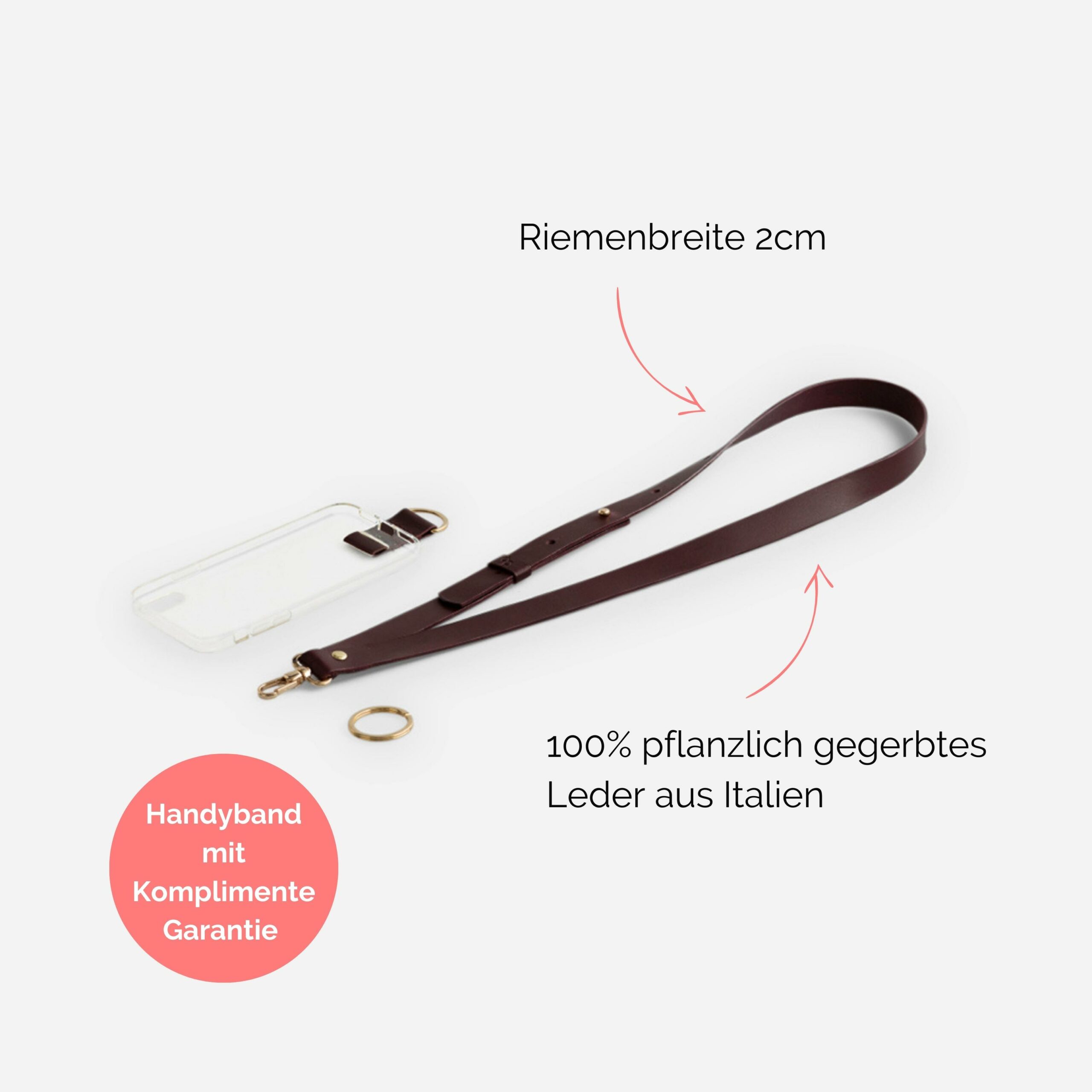 Handyhülle mit breitem Band aus Leder Amelia in bordeaux
