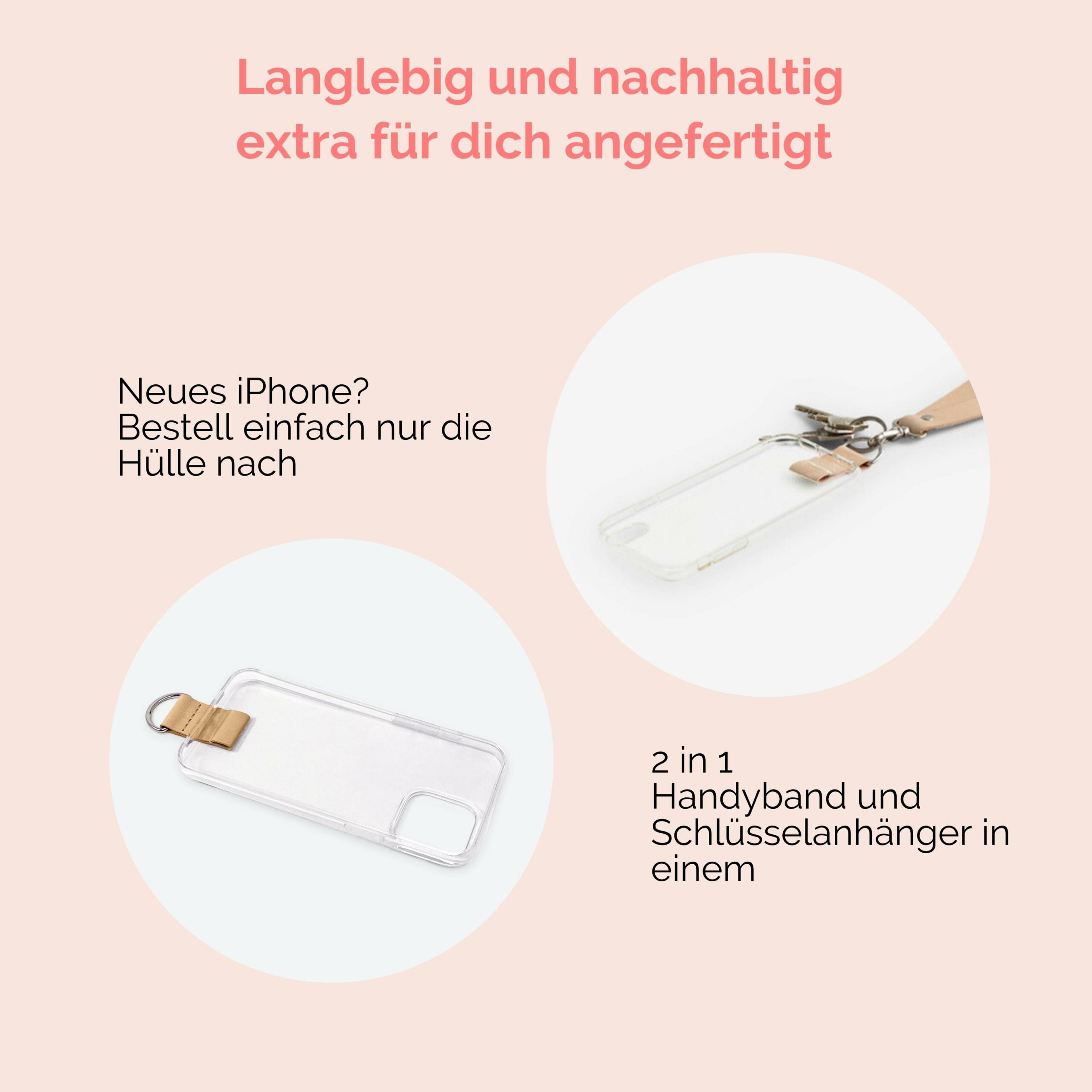 Handyhülle mit breitem Band aus Leder Amelia in natur