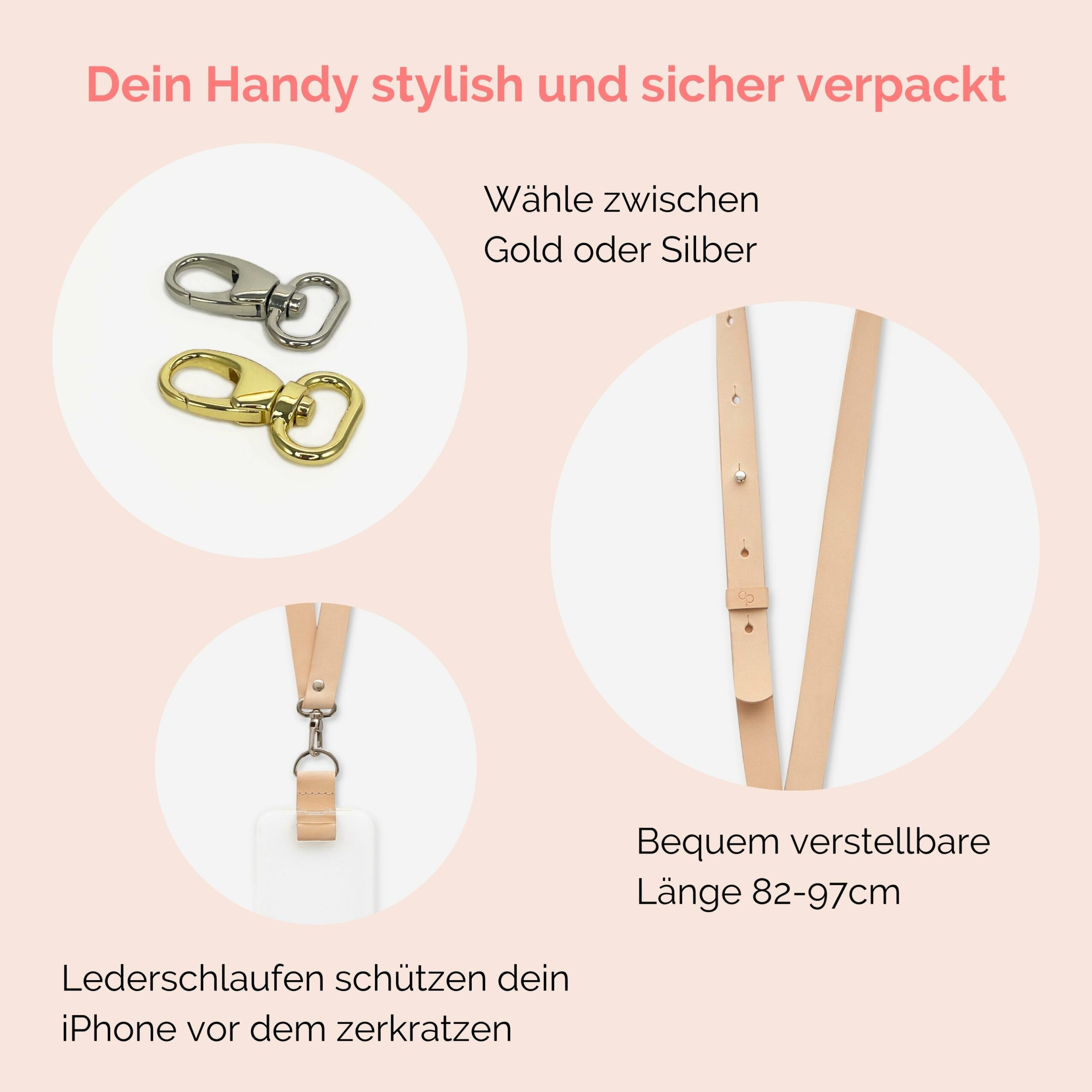 Handyhülle mit breitem Band aus Leder Amelia in natur