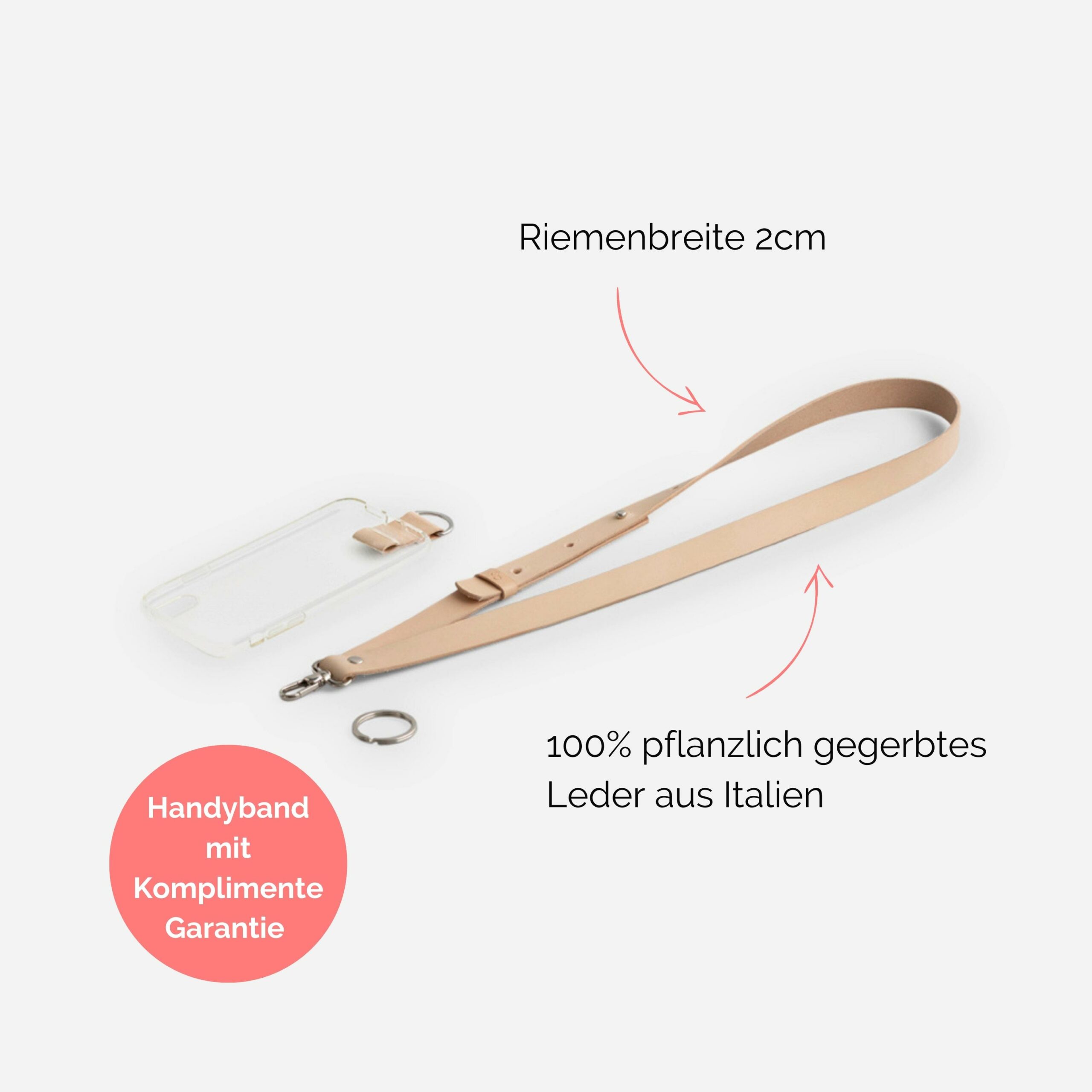 Handyhülle mit breitem Band aus Leder Amelia in natur