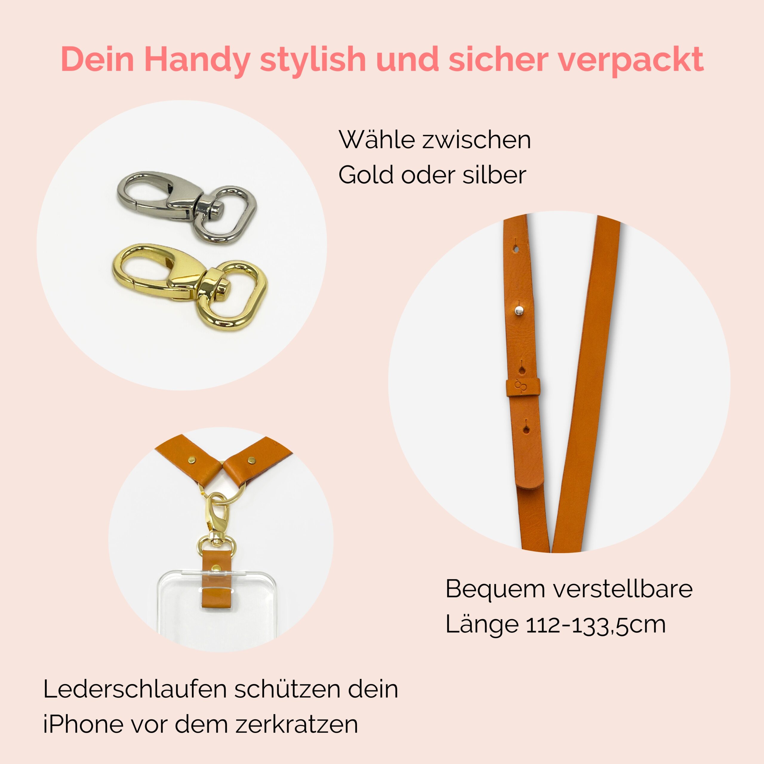 Handyhülle mit breitem Lederriemen Paula in Honig