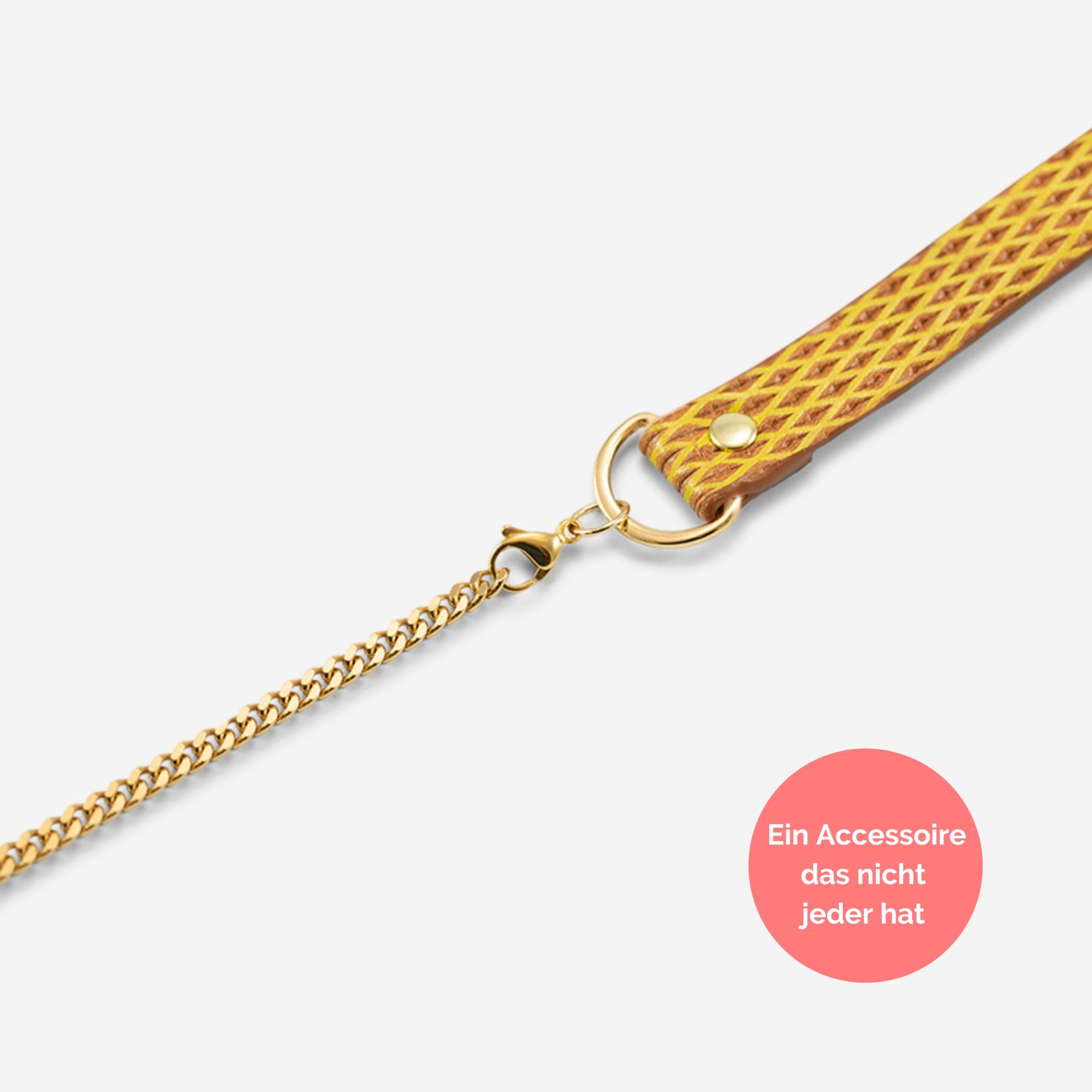 Handykette Edelstahl Gliederkette mit Lederriemen Monique und Tasche aus Leder in senf