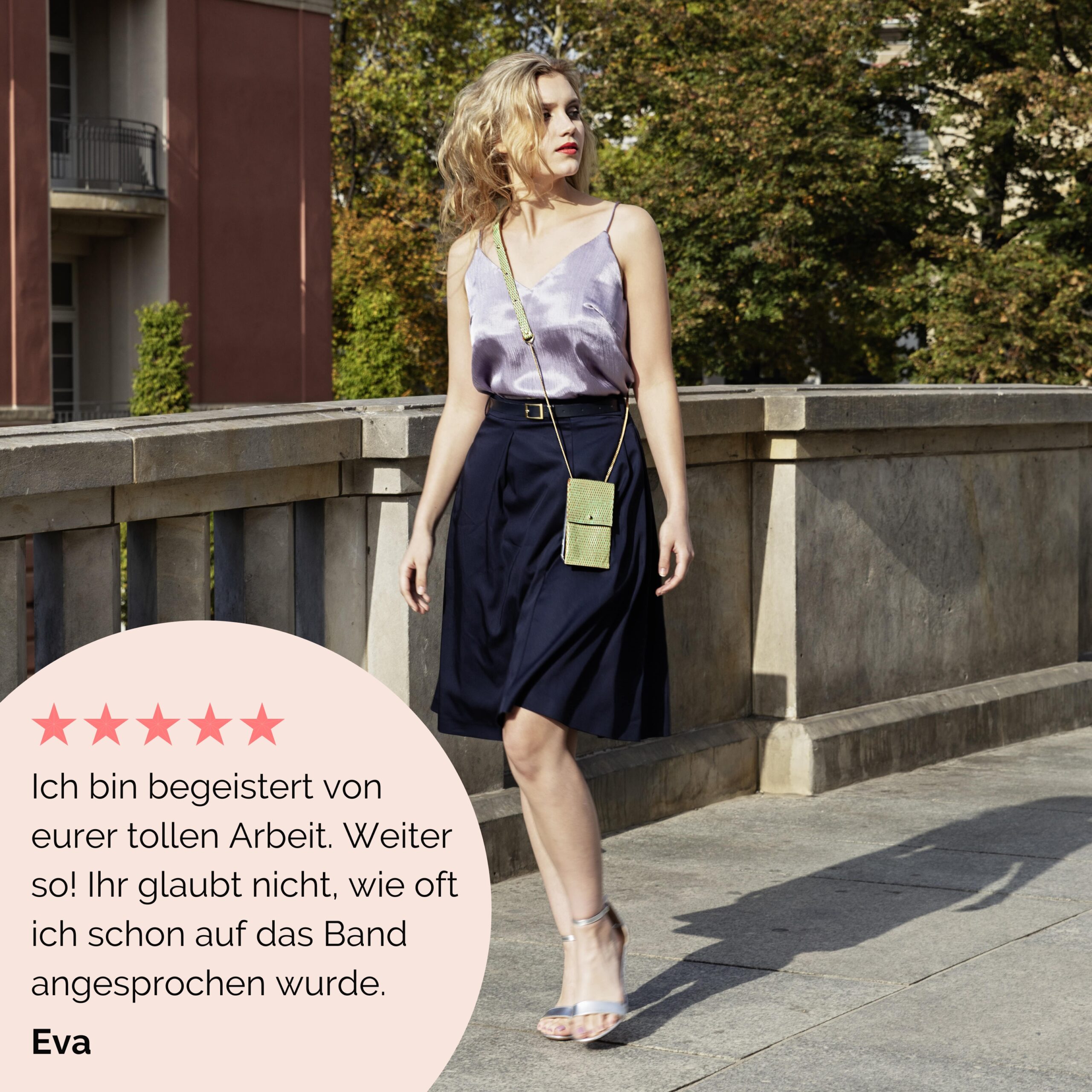 Handykette Edelstahl Gliederkette mit Lederriemen Monique und Tasche aus Leder in senf