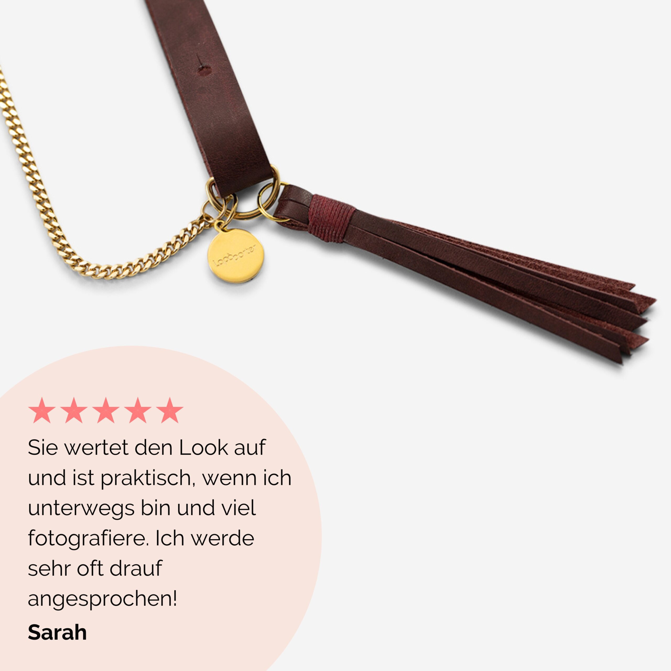 Handykette Edelstahl Gliederkette mit Lederriemen Monique in Bordeaux