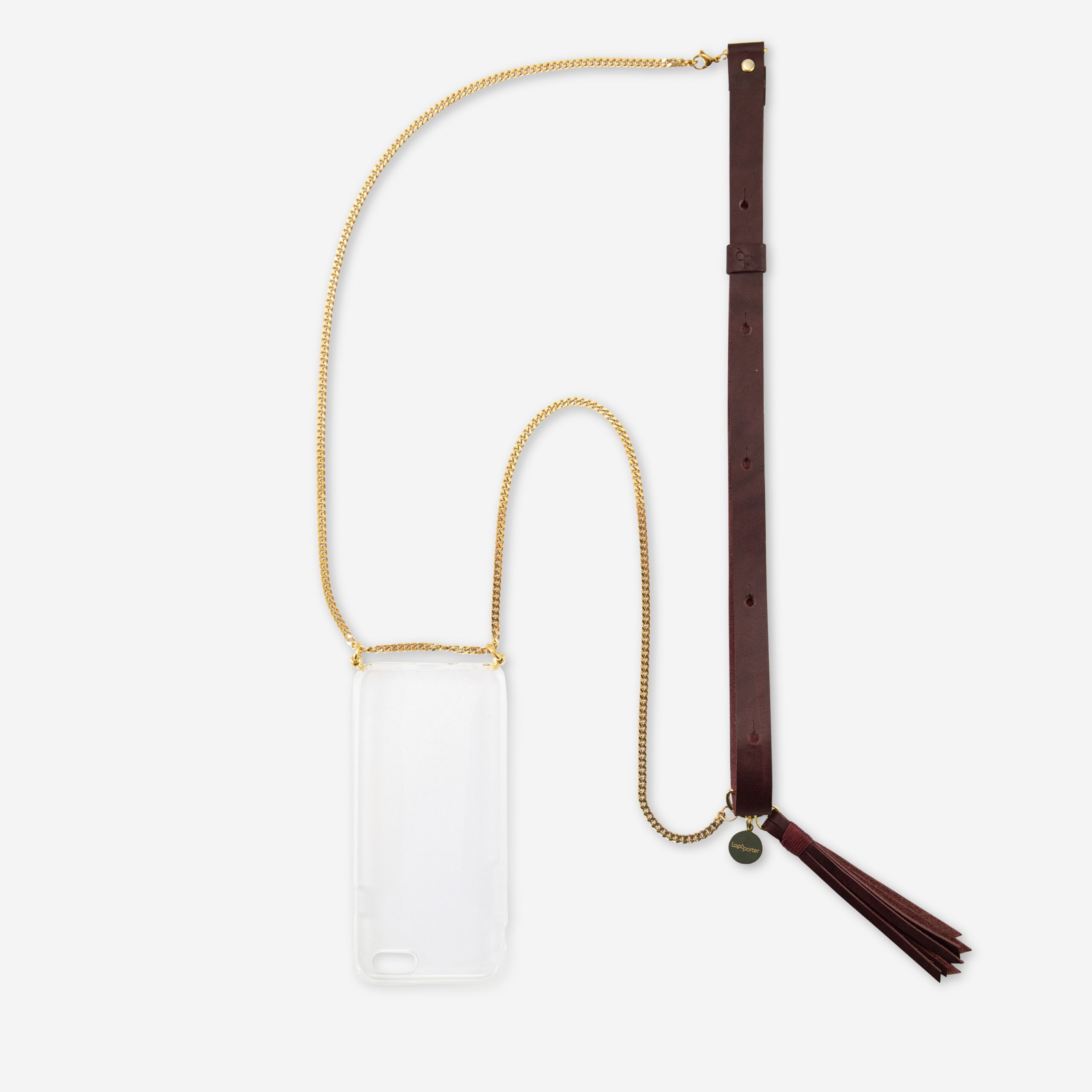 Handykette Edelstahl Gliederkette mit Lederriemen Monique in Bordeaux