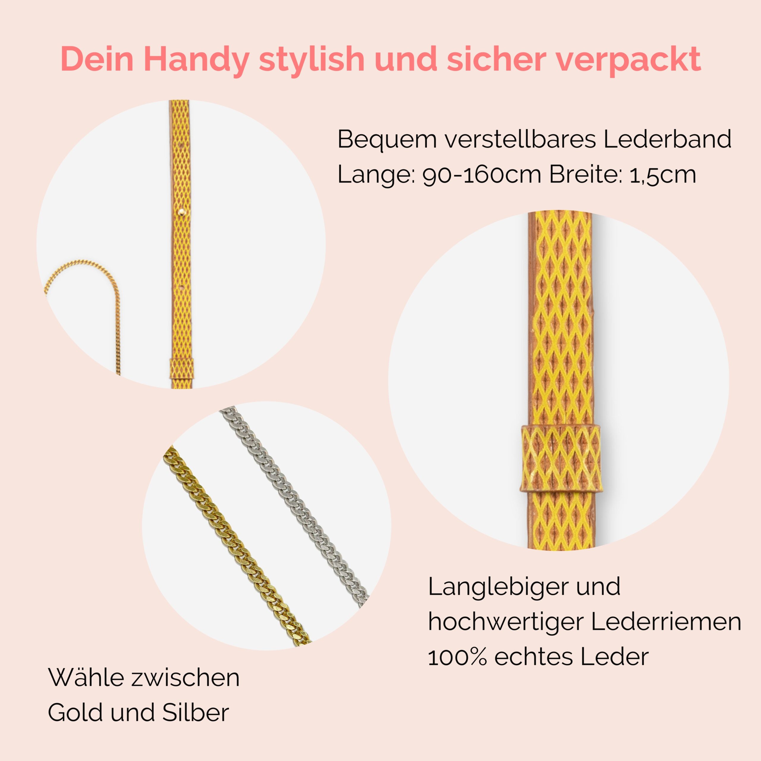 Gliederkette mit Lederriemen Monique in senf