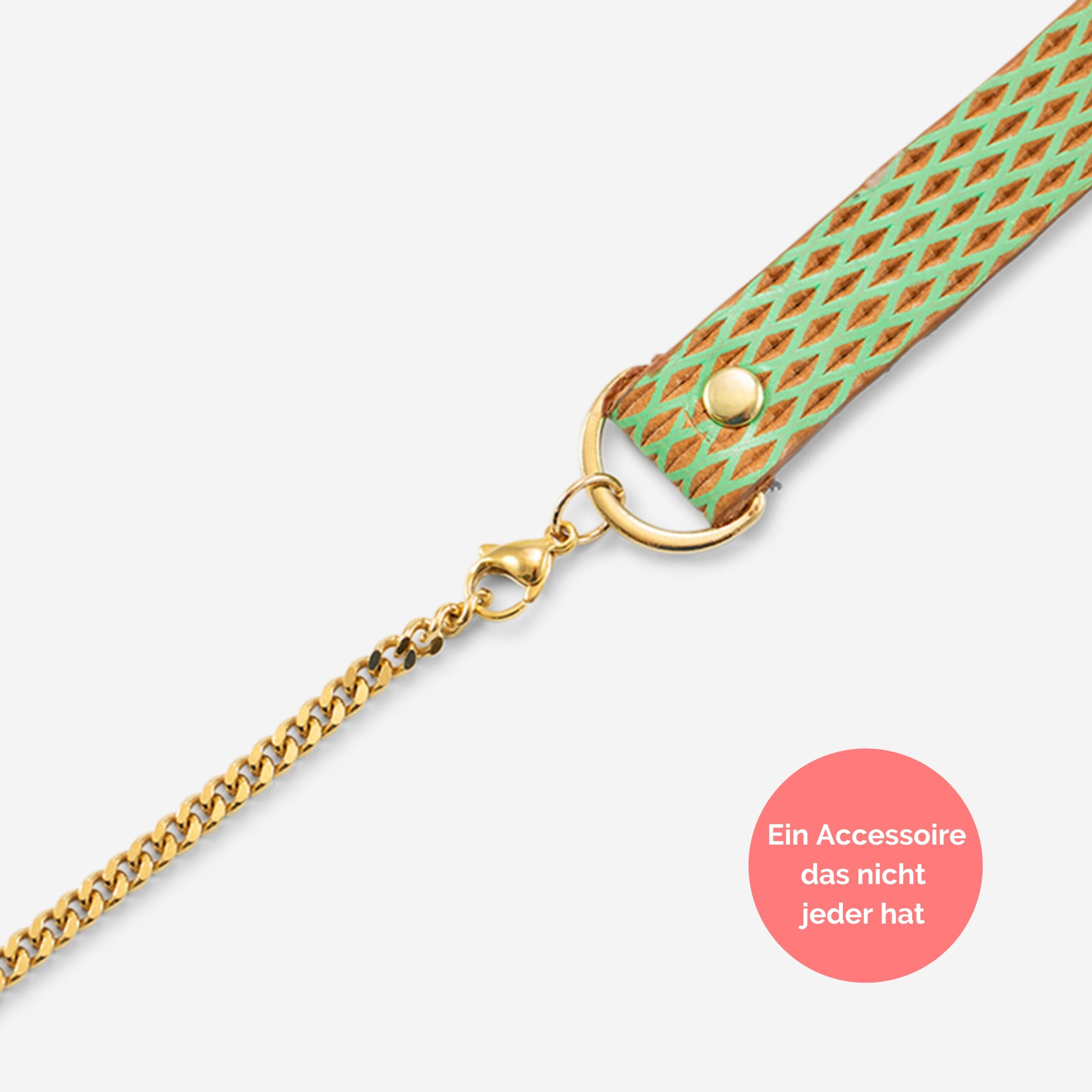 Handykette Edelstahl Gliederkette mit Lederriemen Monique in mint