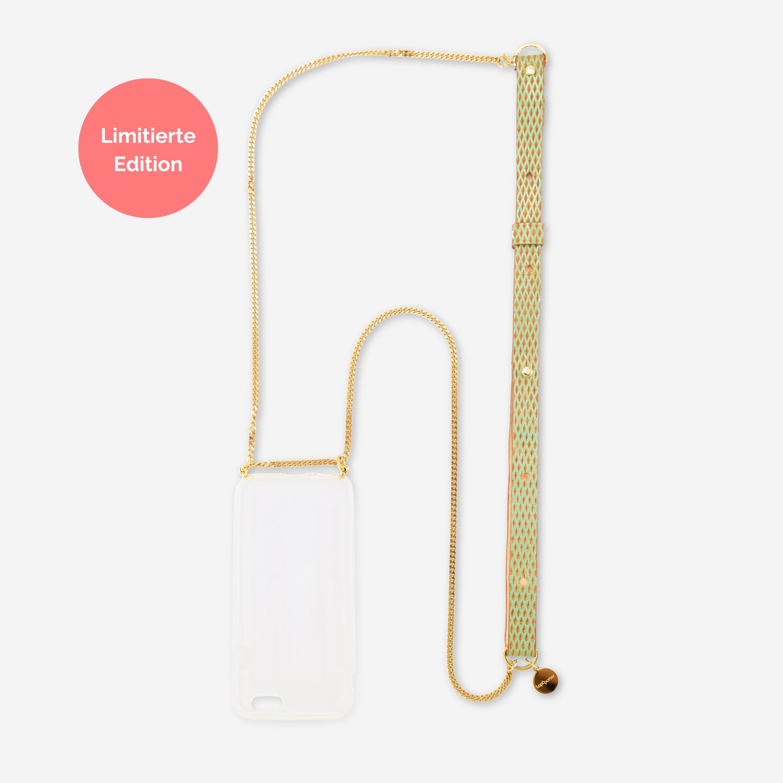 Handykette Edelstahl Gliederkette mit Lederriemen Monique in mint