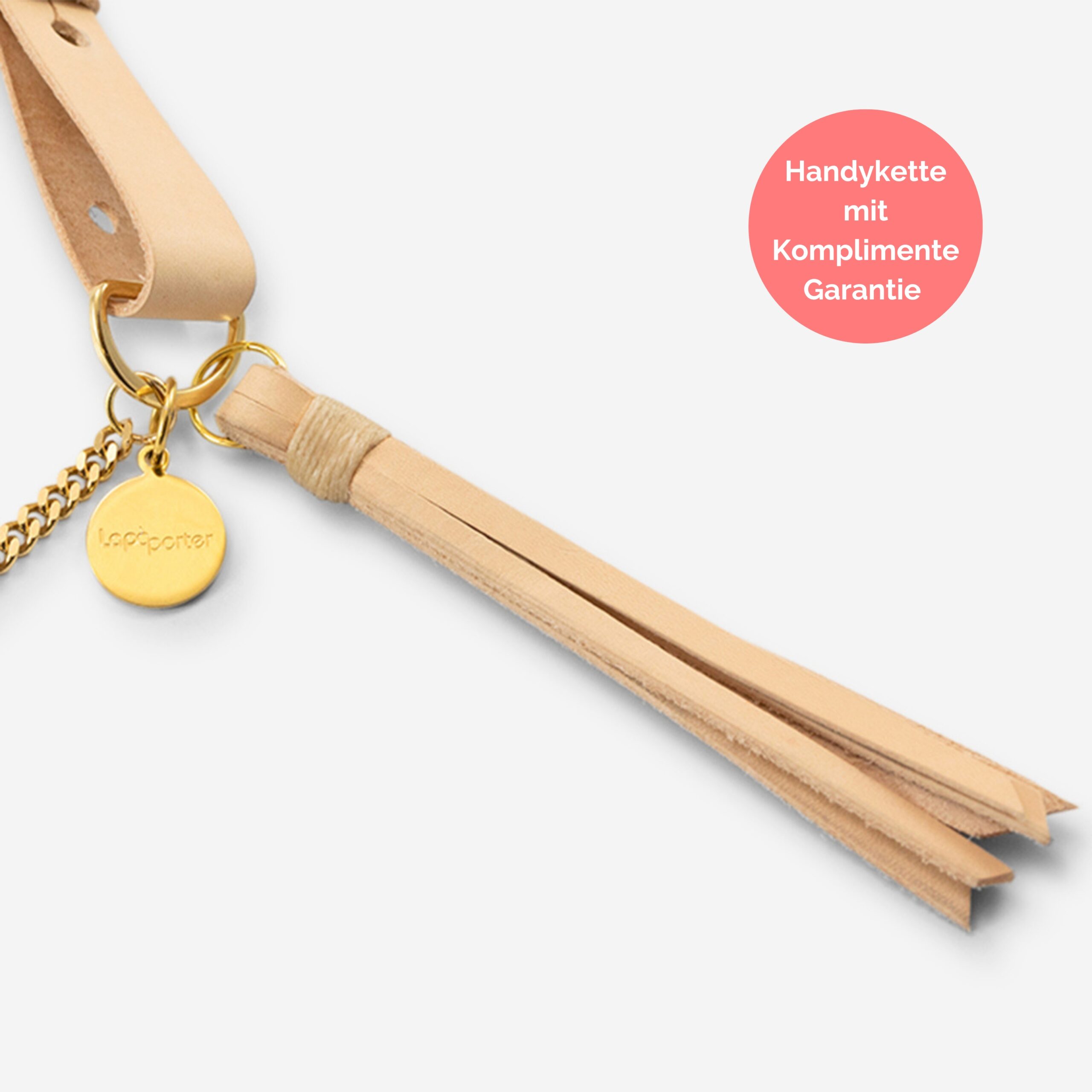 Handykette Edelstahl Gliederkette mit Lederriemen Monique in natur