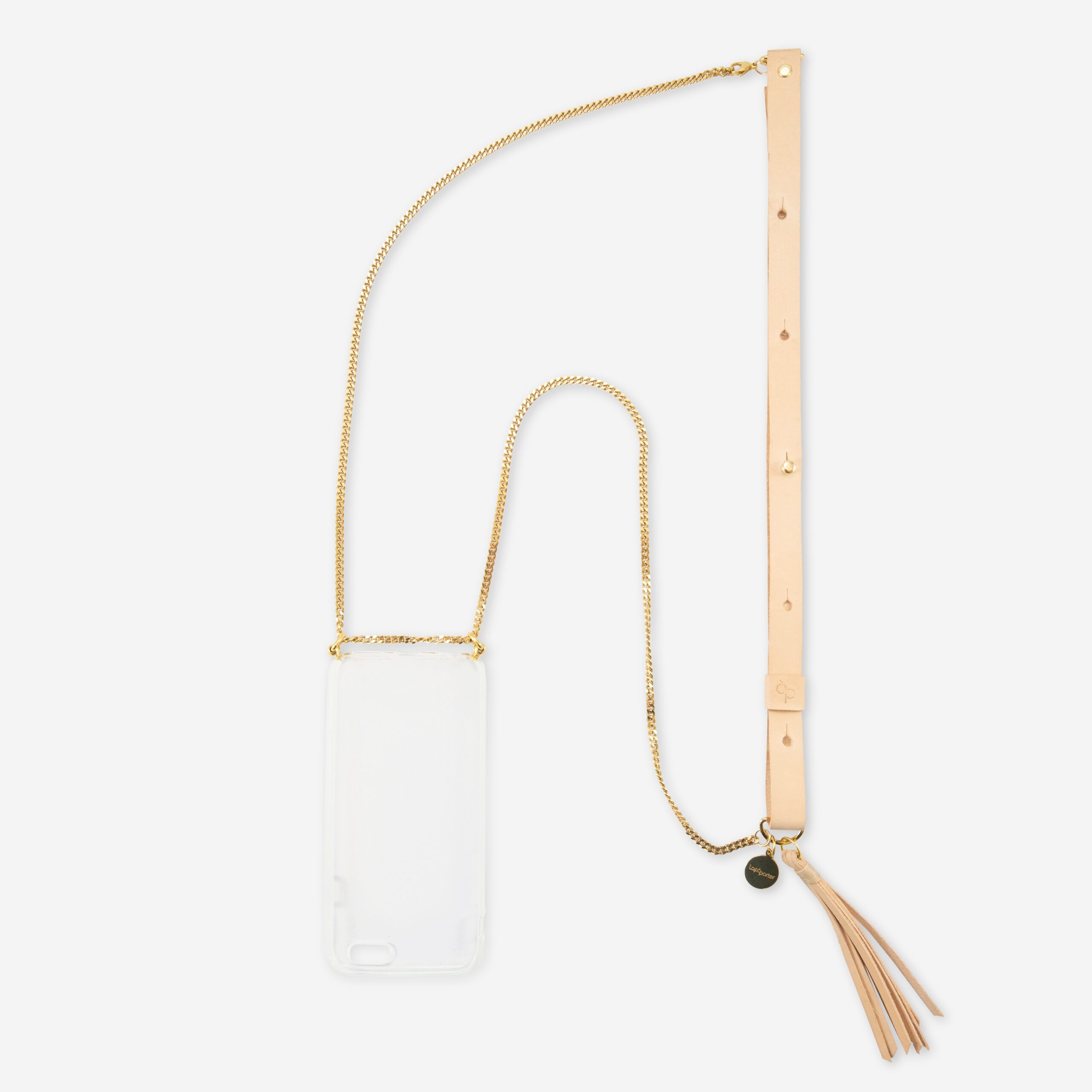 Handykette Edelstahl Gliederkette mit Lederriemen Monique in natur