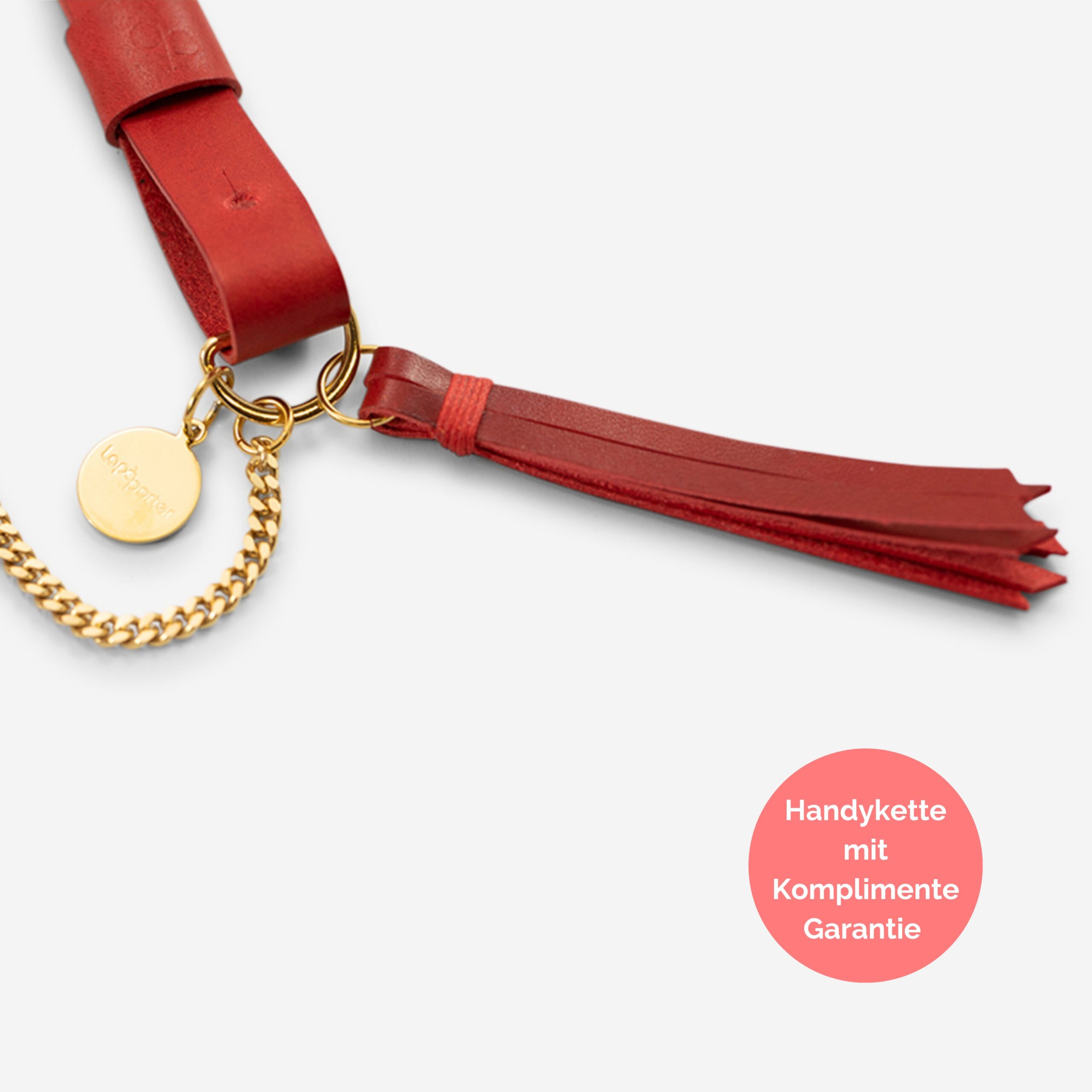 Handykette Edelstahl Gliederkette mit Lederriemen Monique in rot