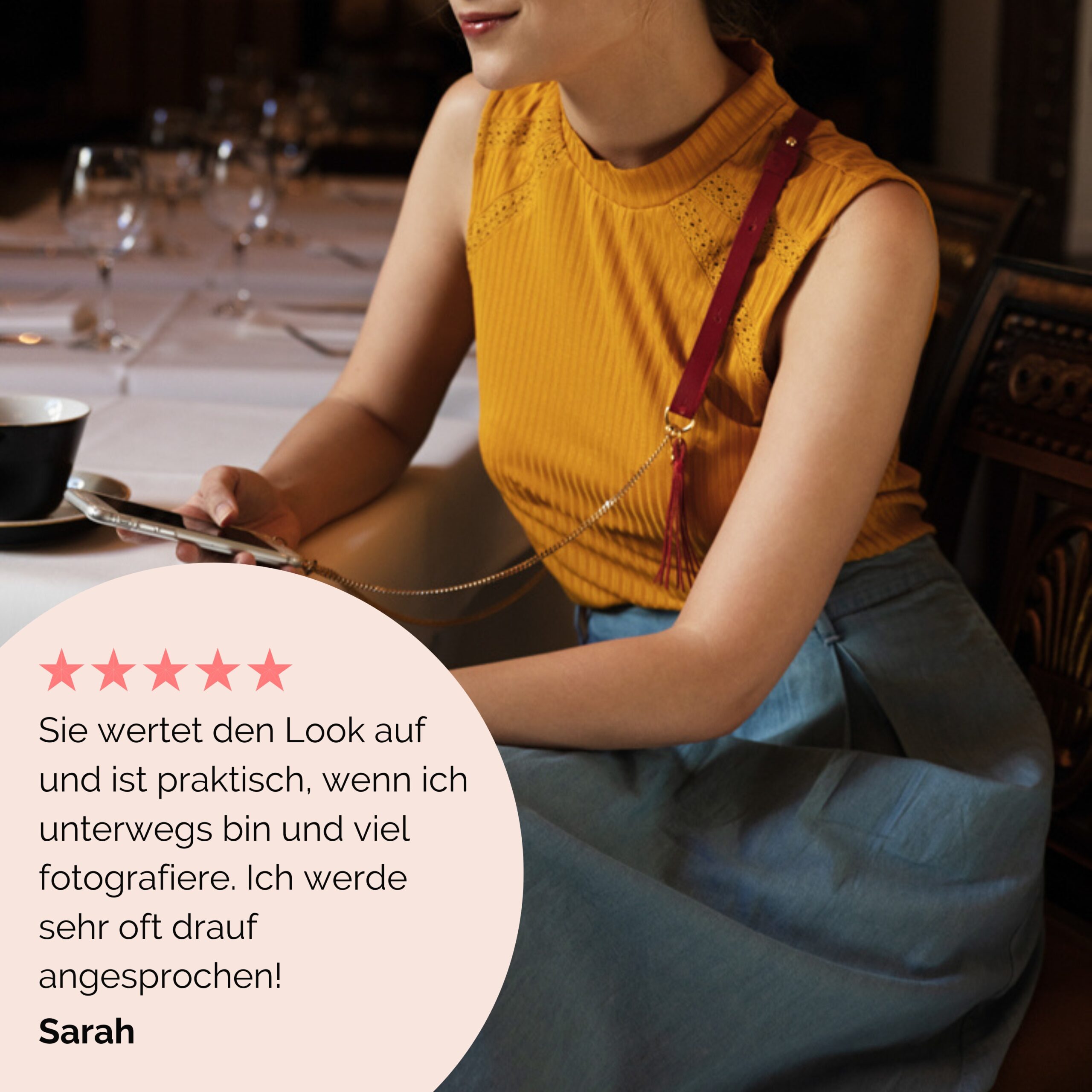 Handykette Edelstahl Gliederkette mit Lederriemen Monique in rot