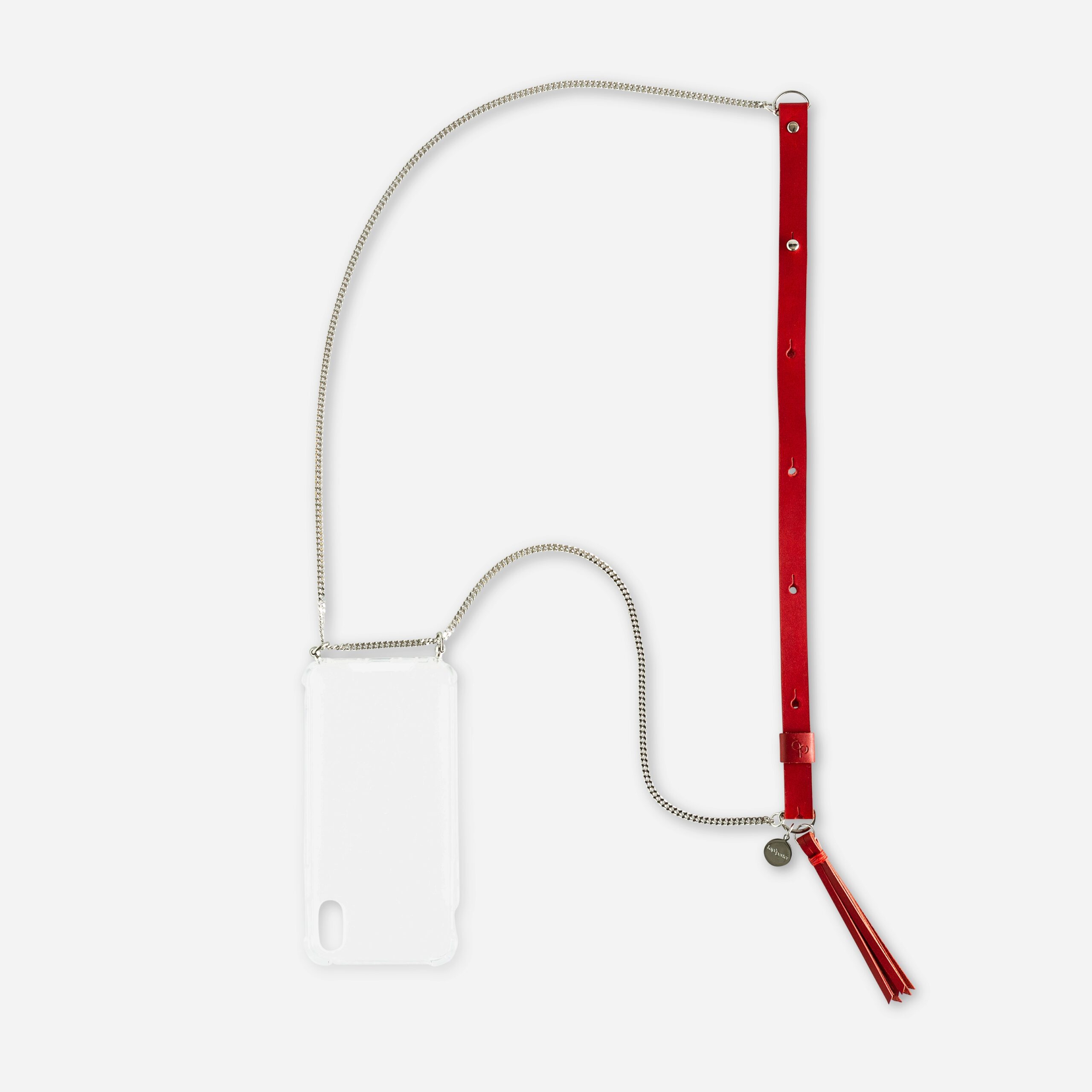 Handykette Edelstahl Gliederkette mit Lederriemen Monique in rot