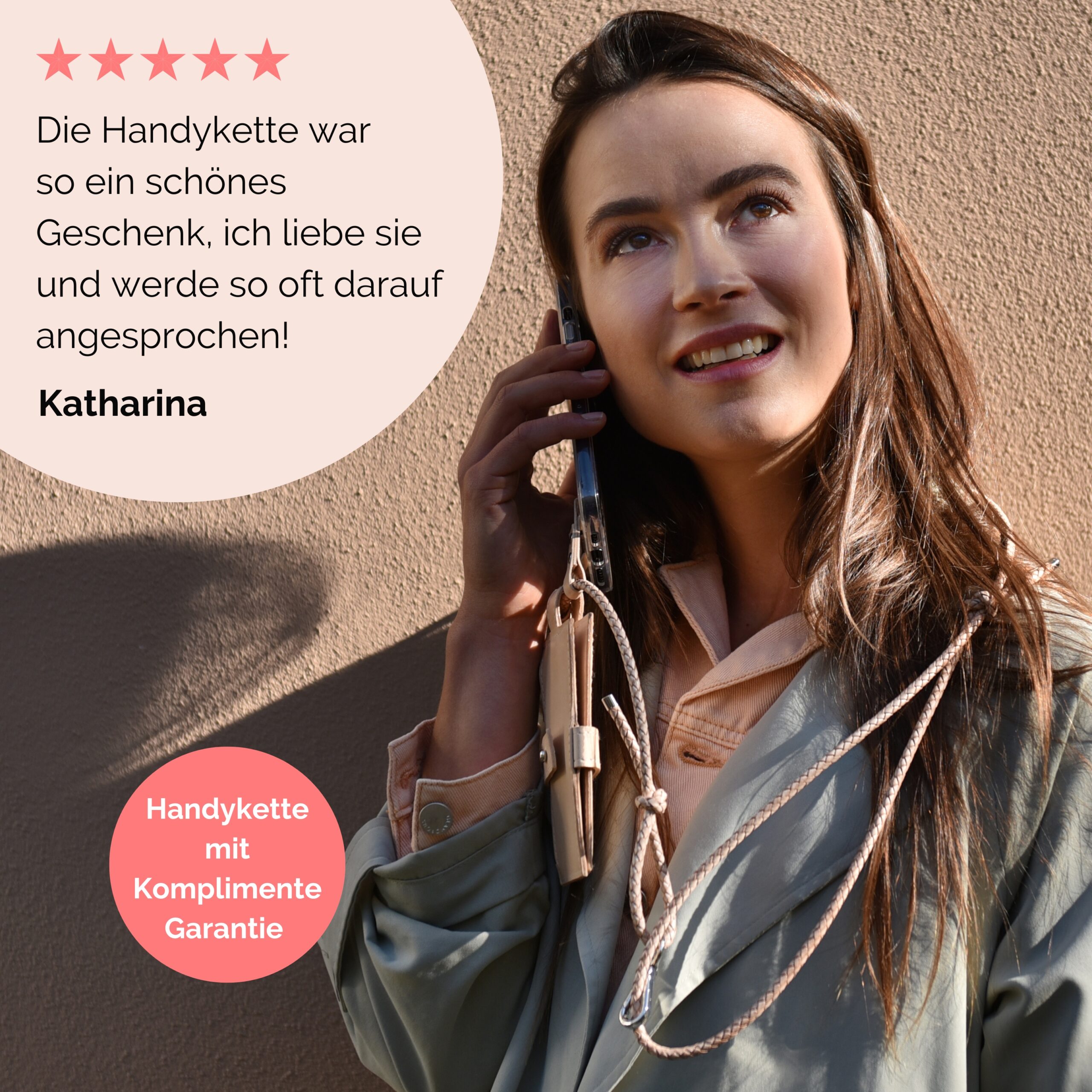 Handykette Leder mit geflochtener Lederkordel Romy in natur