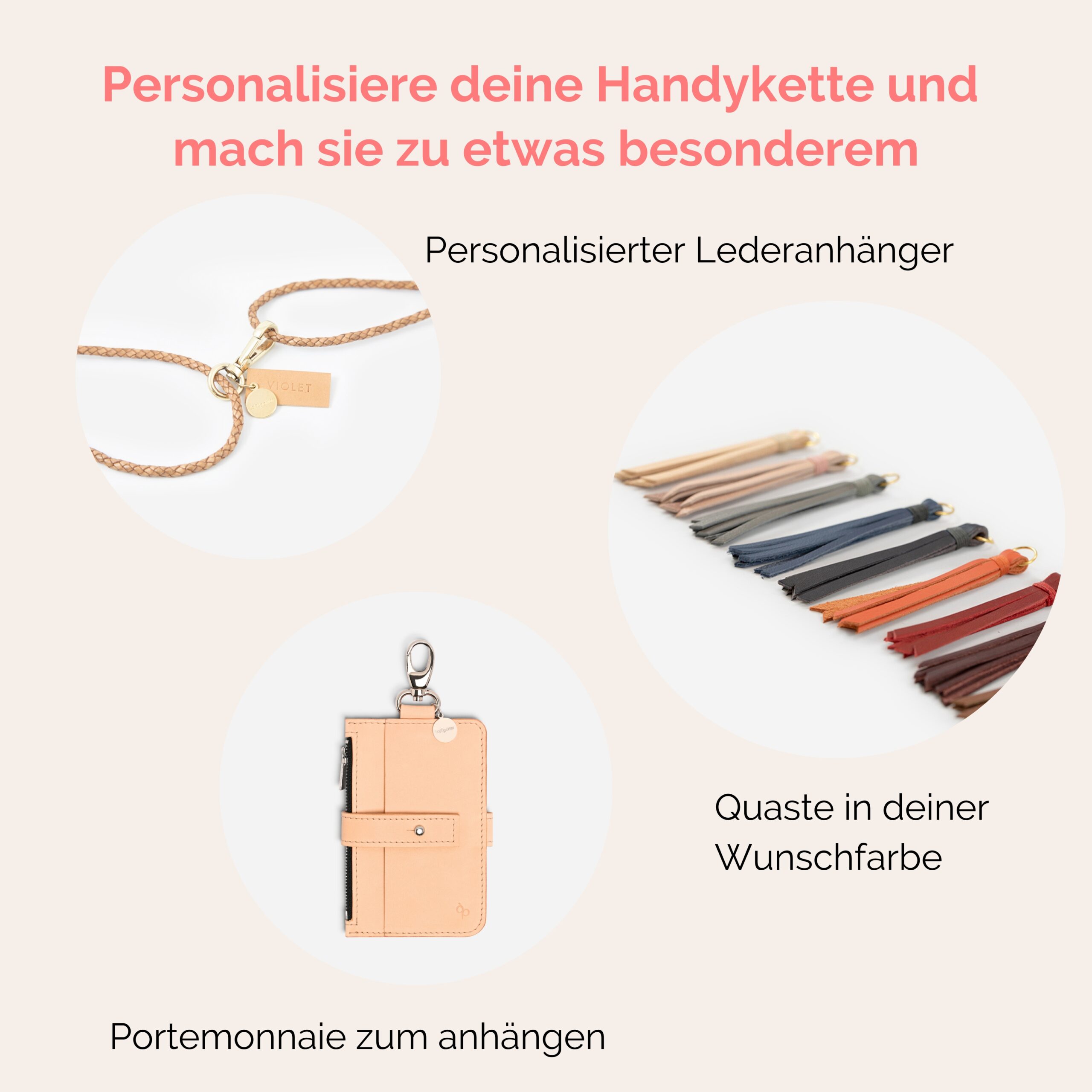 Handykette Leder mit geflochtener Lederkordel Zaha in natur
