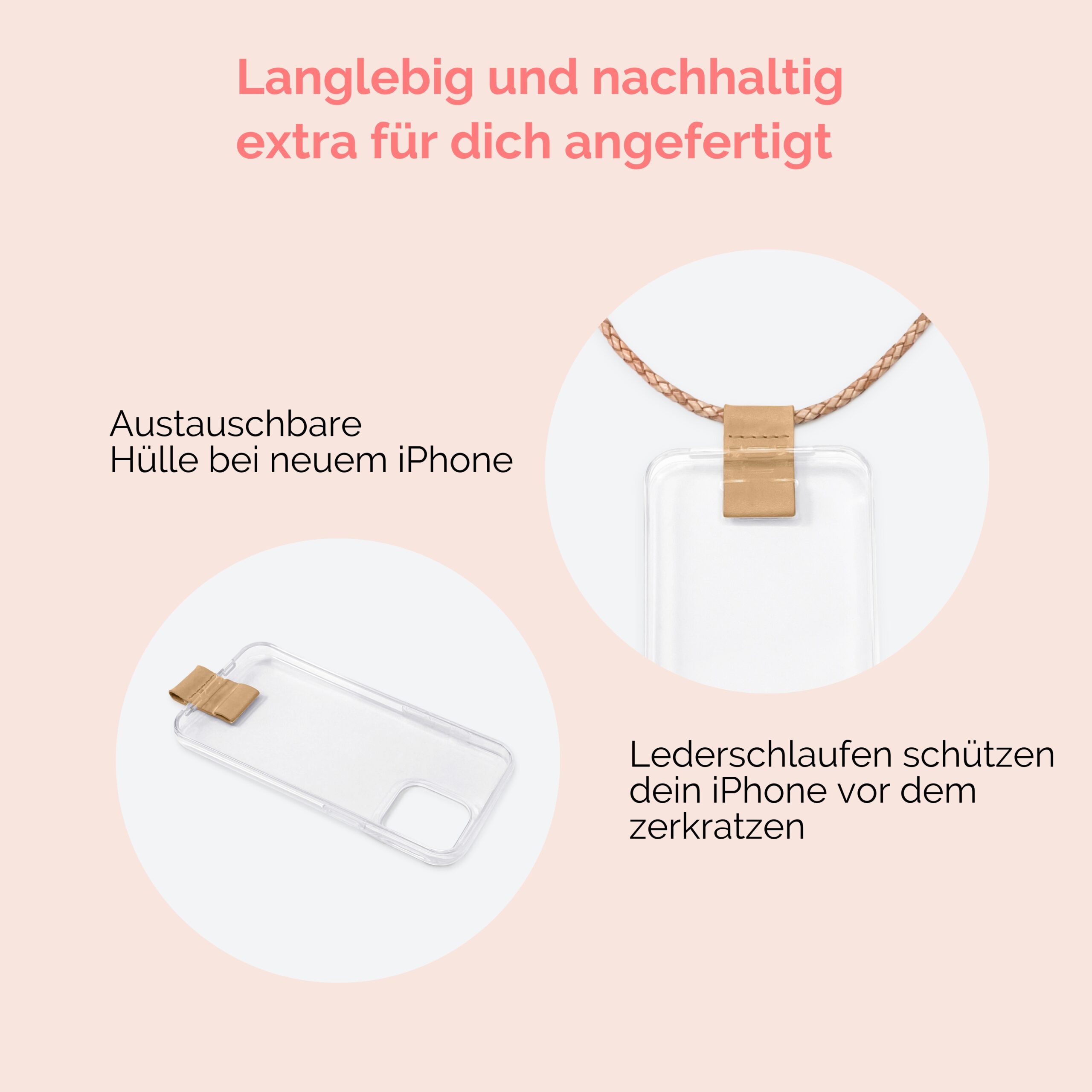 Handykette Leder mit geflochtener Lederkordel Zaha in natur