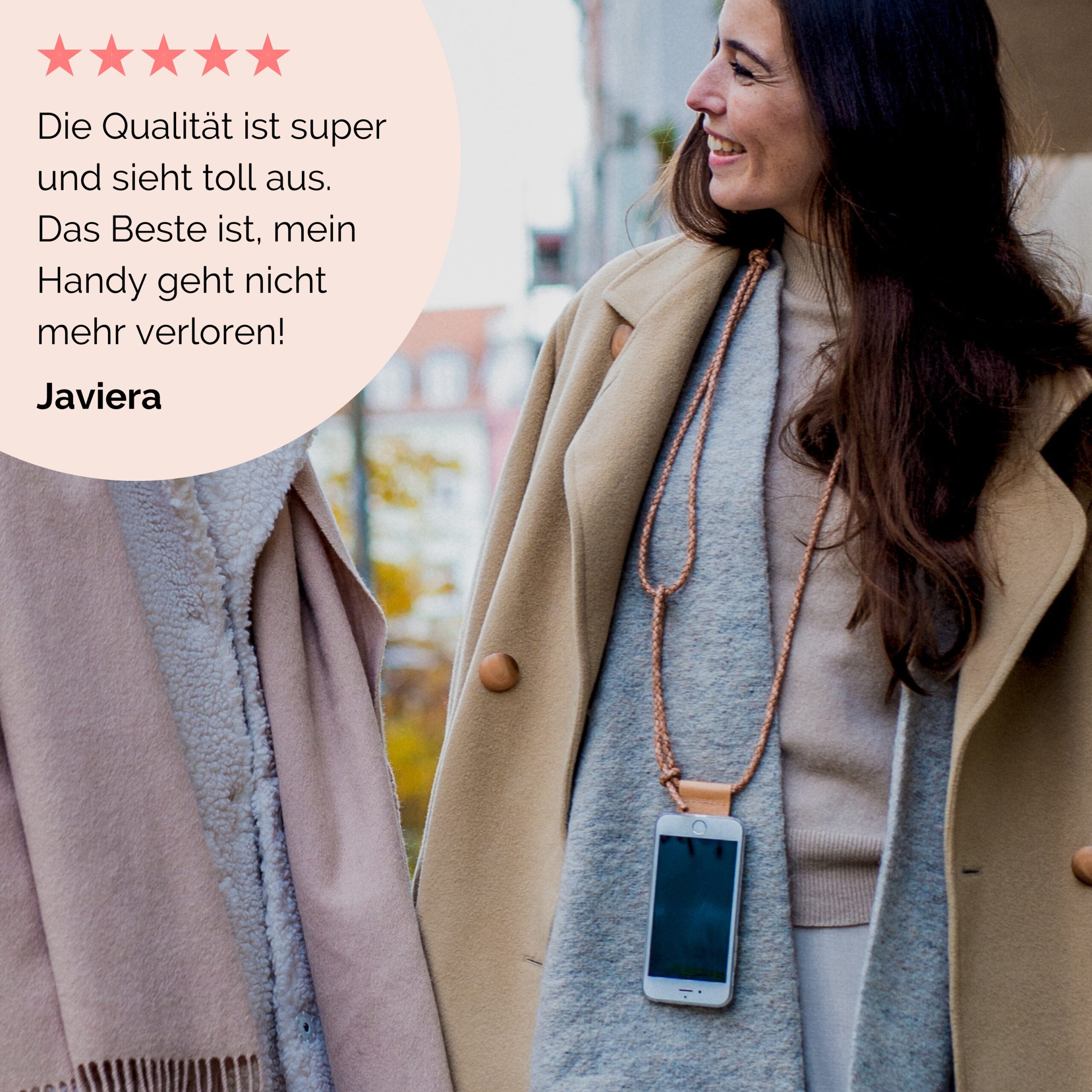 Handykette Leder mit geflochtener Lederkordel Zaha in natur