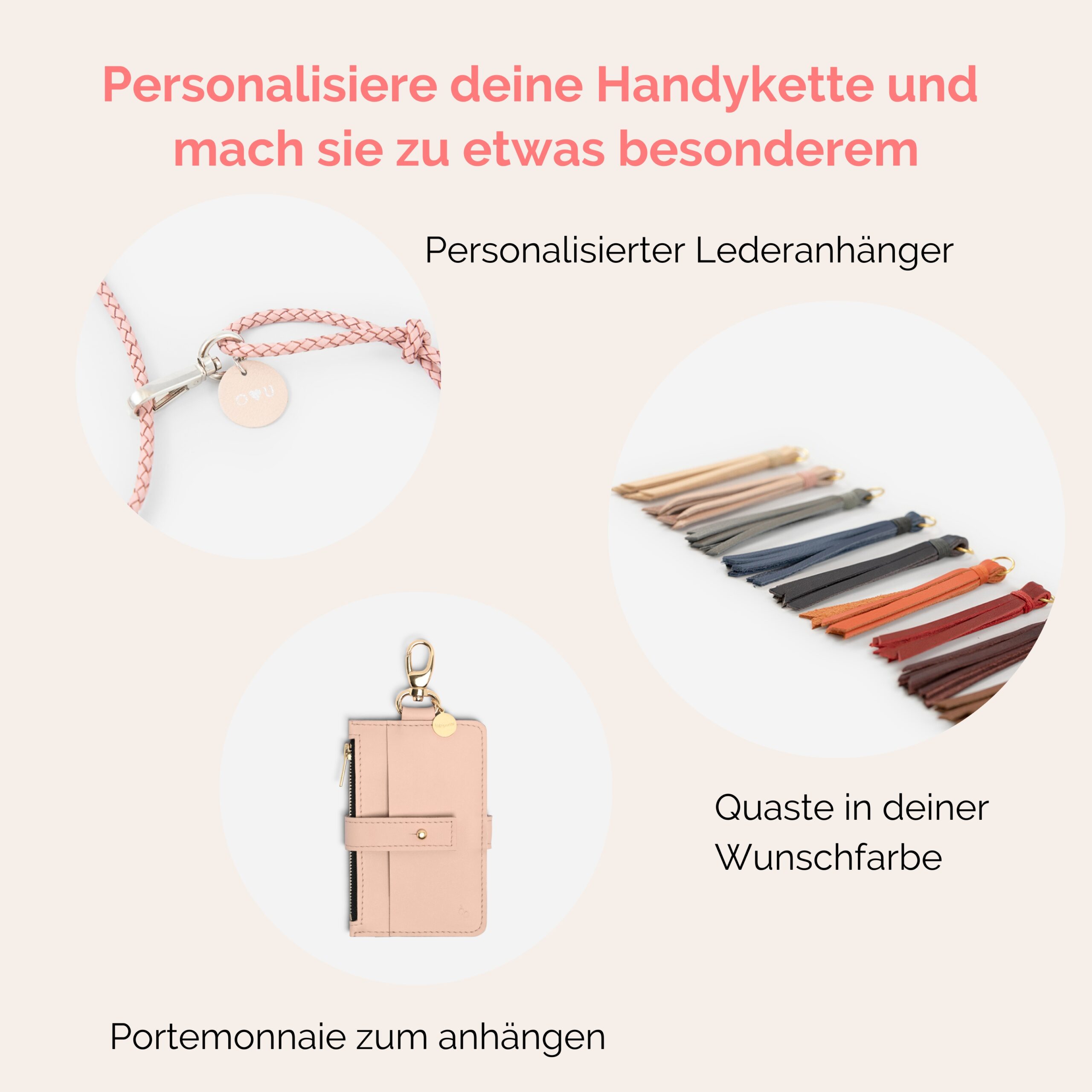 Handykette Leder mit geflochtener Lederkordel Zaha in rosé