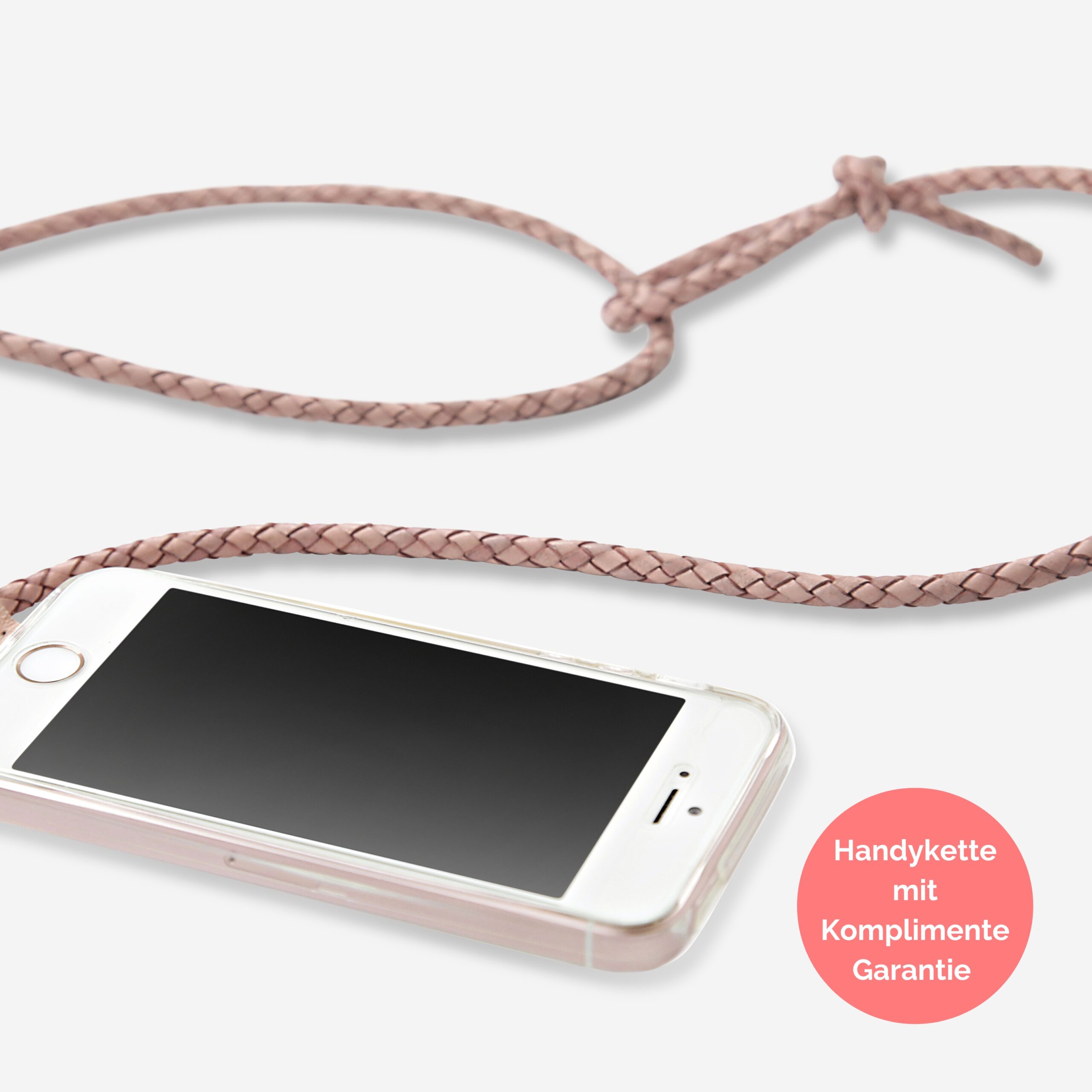 Handykette Leder mit geflochtener Lederkordel Zaha in rosé