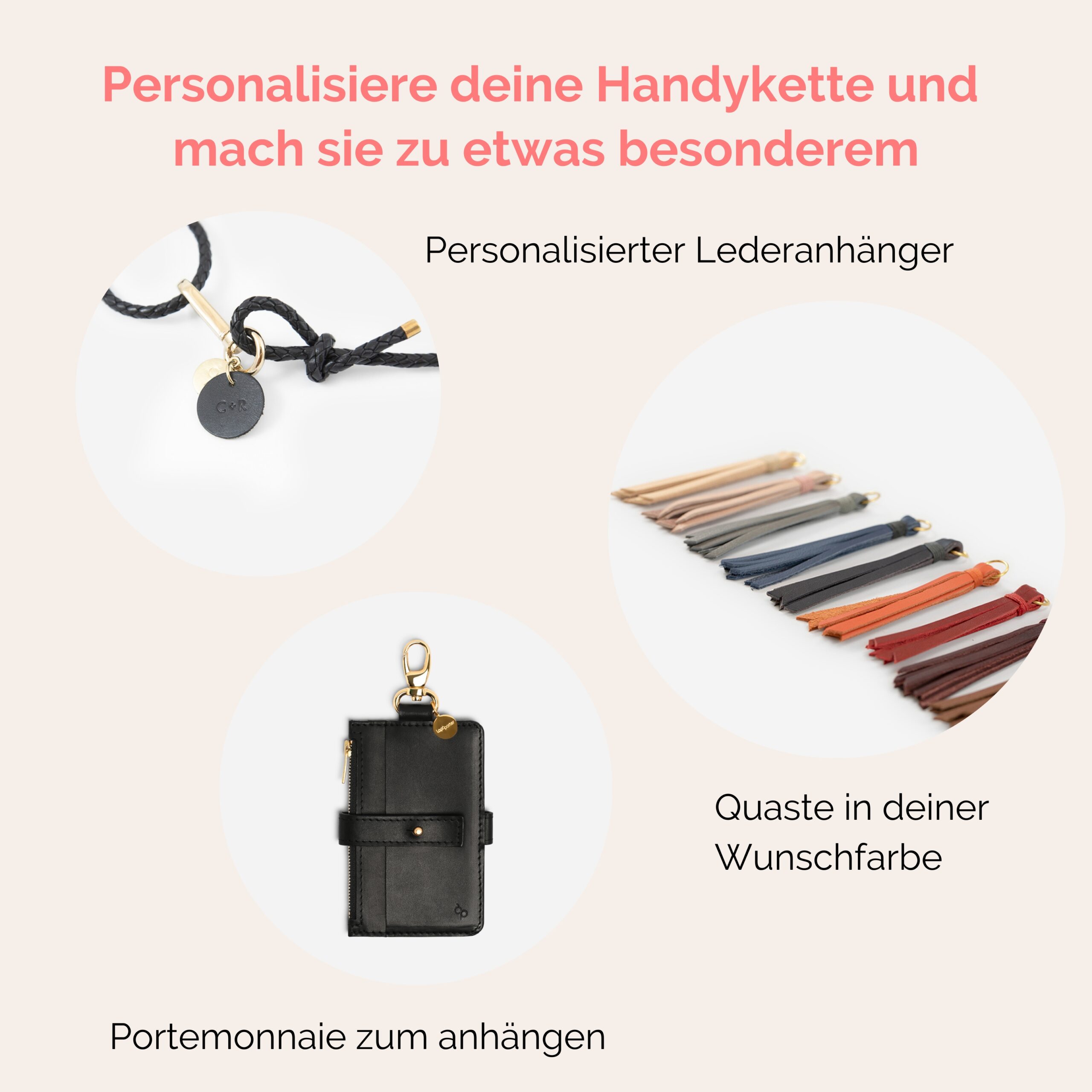 Handykette Leder mit geflochtener Lederkordel Zaha in schwarz