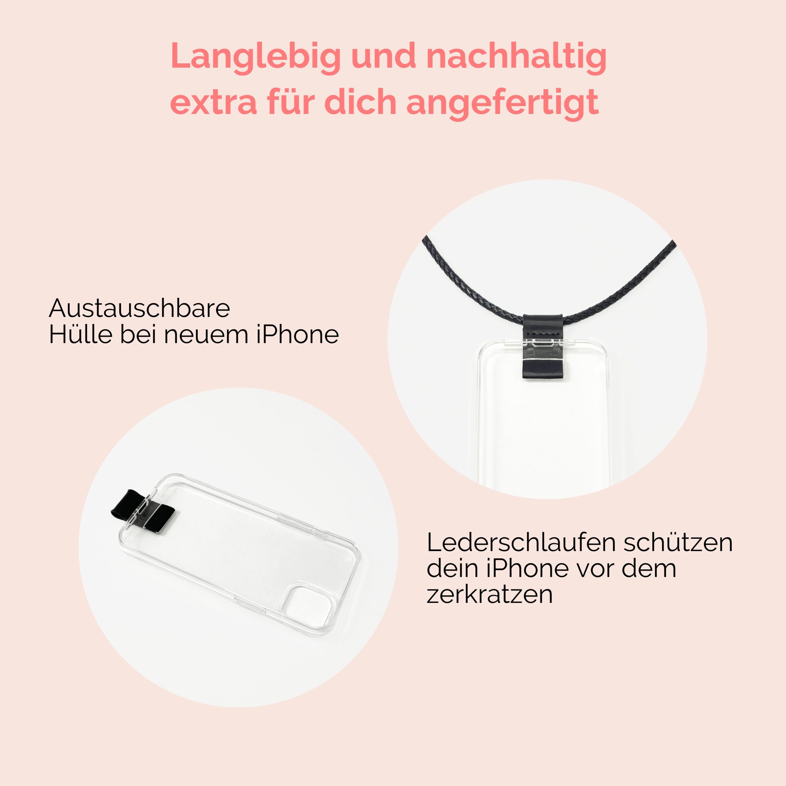 Handykette Leder mit geflochtener Lederkordel Zaha in schwarz