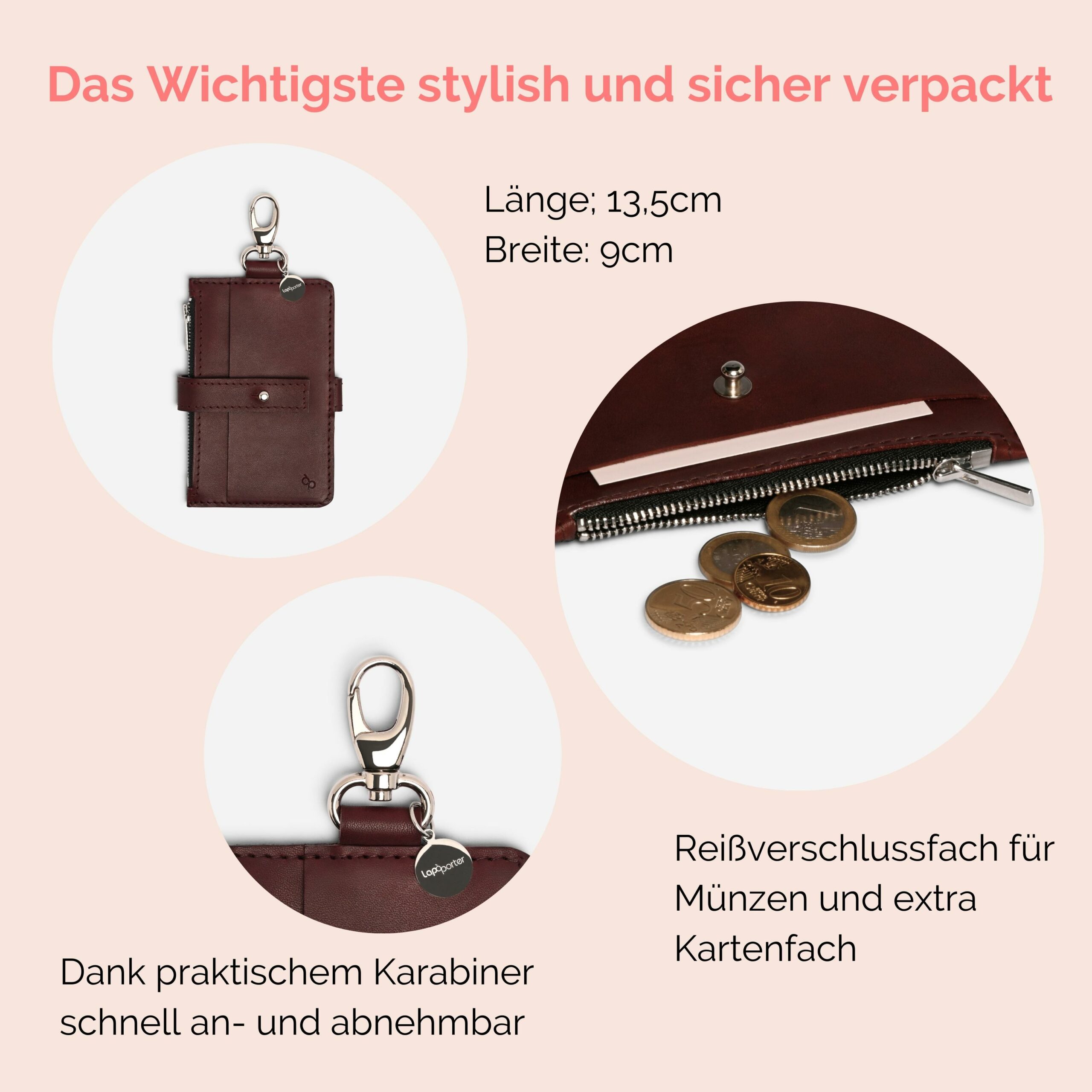 Pina Portemonnaie mit Karabiner zum anhängen Bordeaux Lapàporter