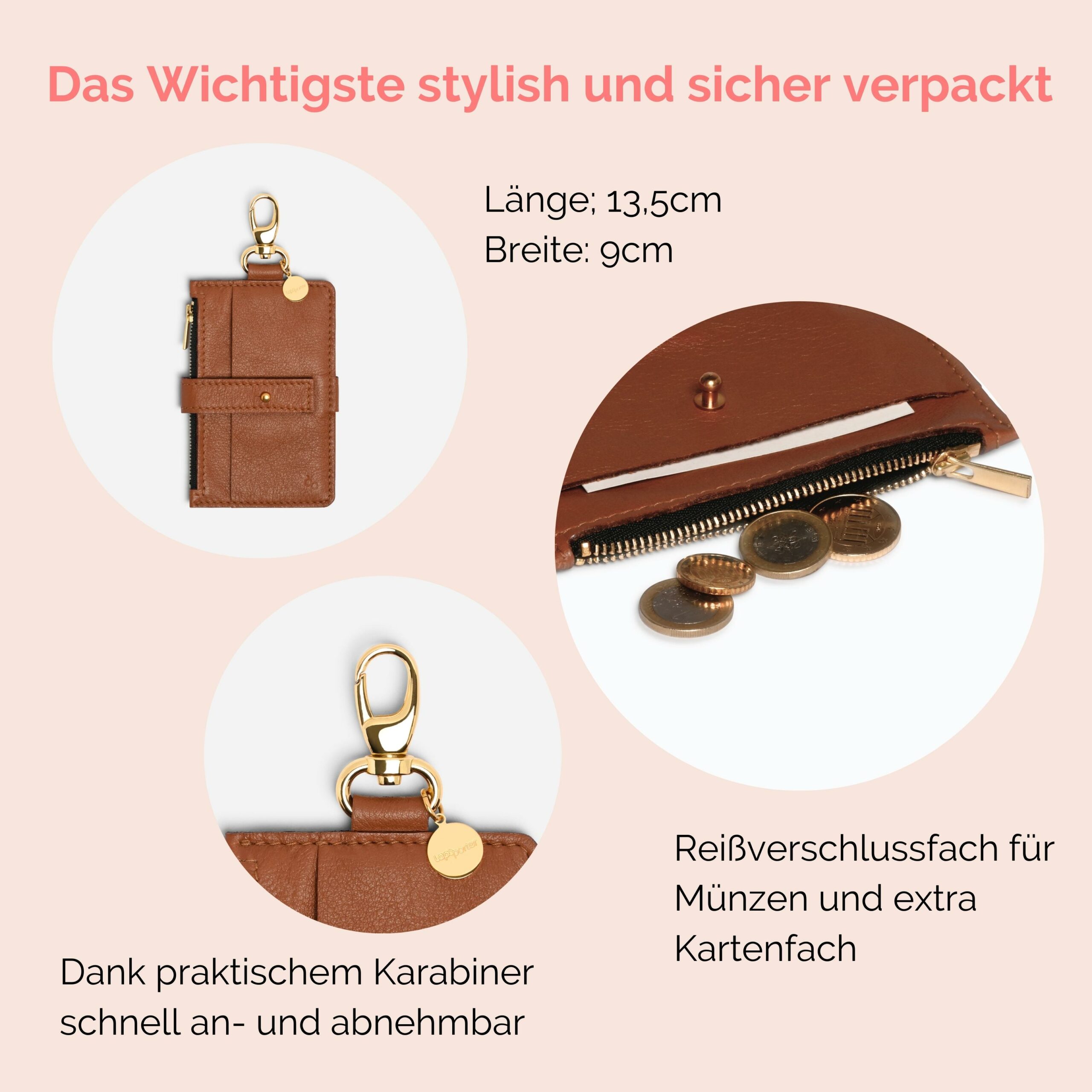 handykette-mit-portemonnaie-pina-cognac (5) Pina Portemonnaie mit Karabiner zum anhängen cognac Lapàporter