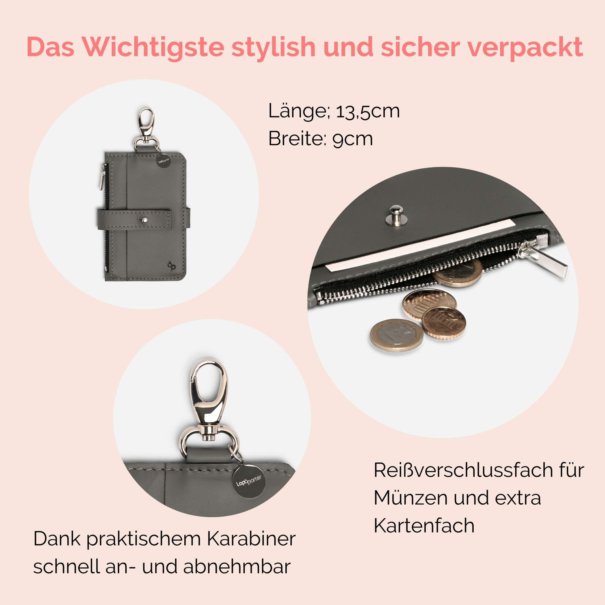 Pina Portemonnaie mit Karabiner zum anhängen grau Lapàporter