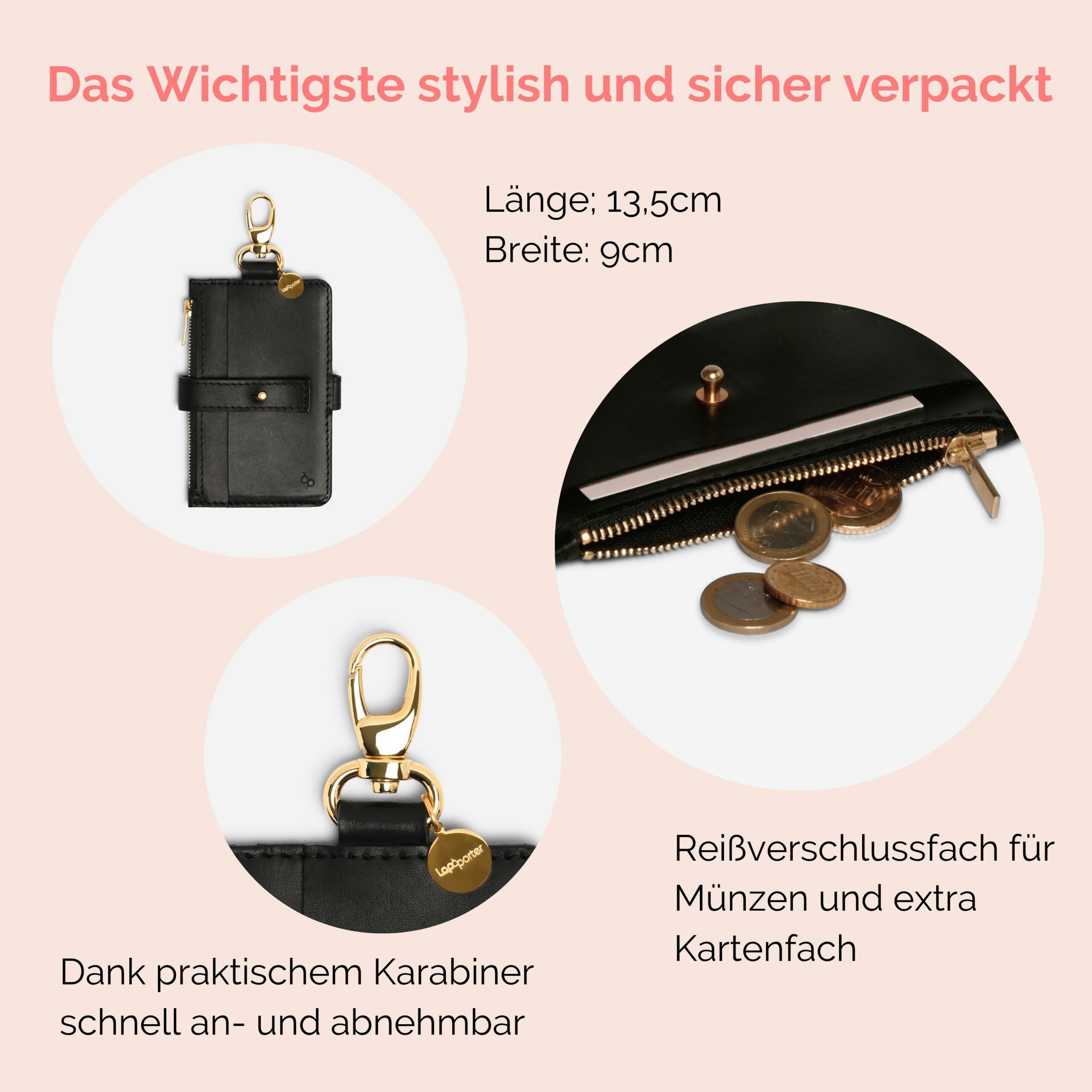 Pina Portemonnaie mit Karabiner zum anhängen in schwarz Lapàporter
