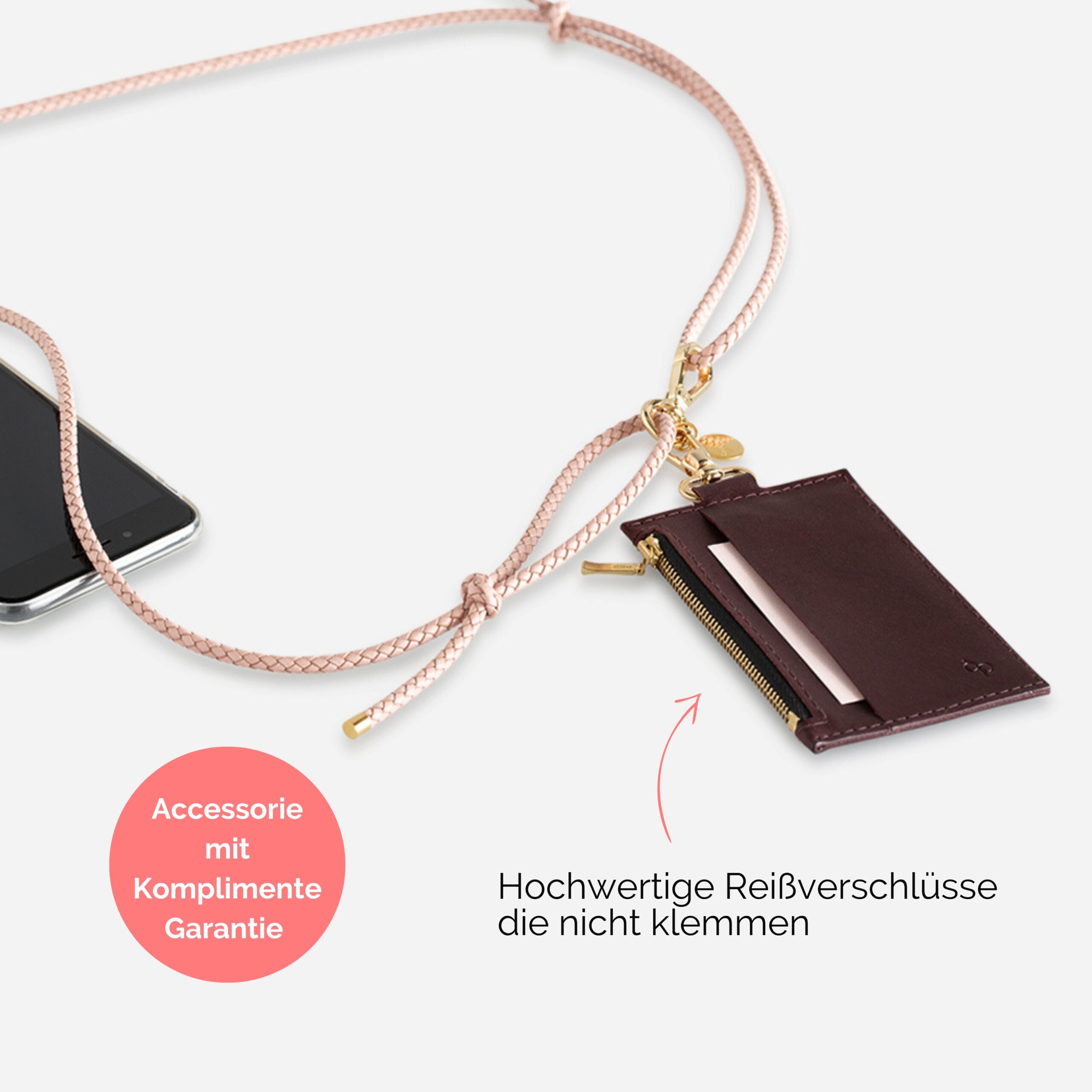 Handykette mit Portemonnaie in bordeaux
