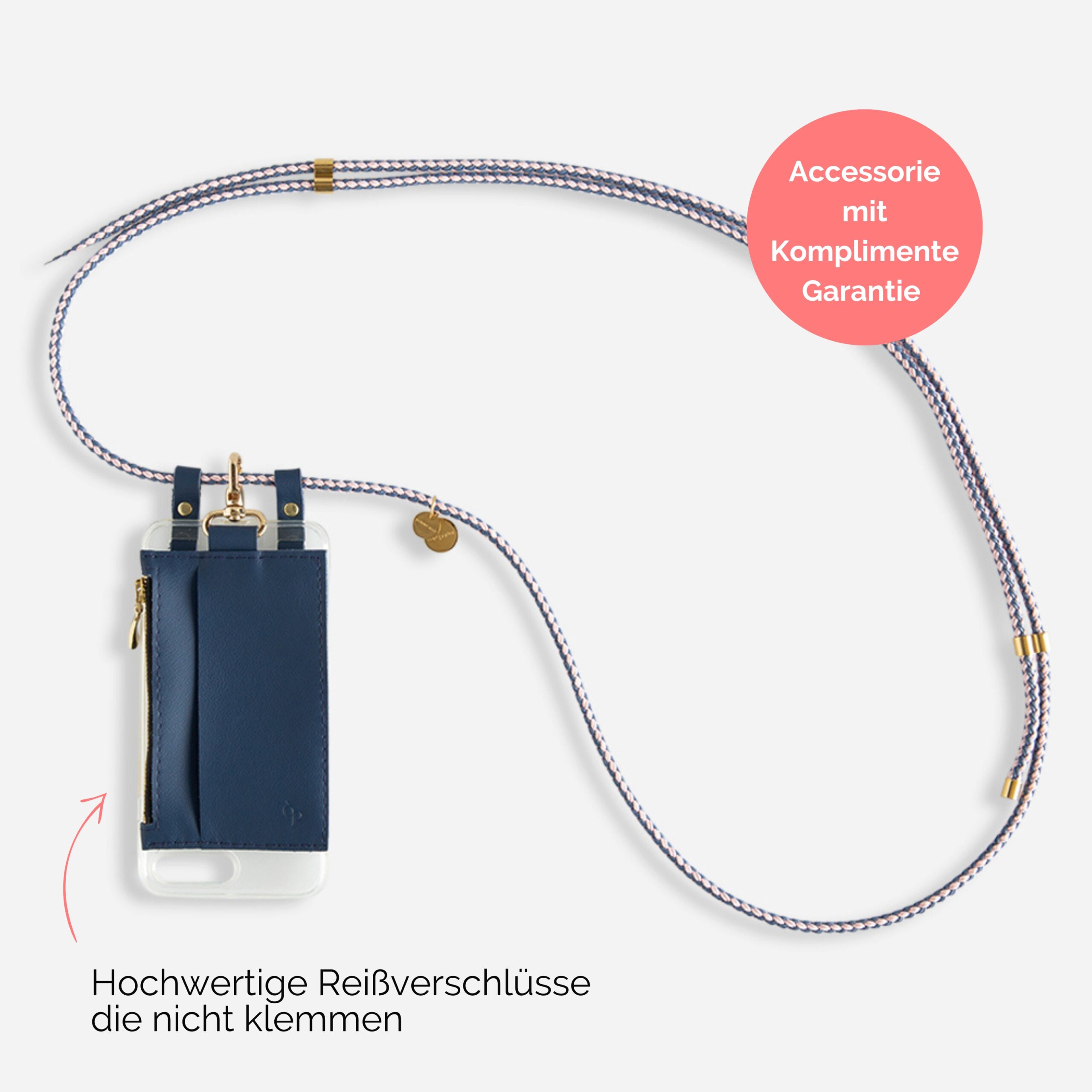 Handykette mit Portemonnaiei in mittelblau