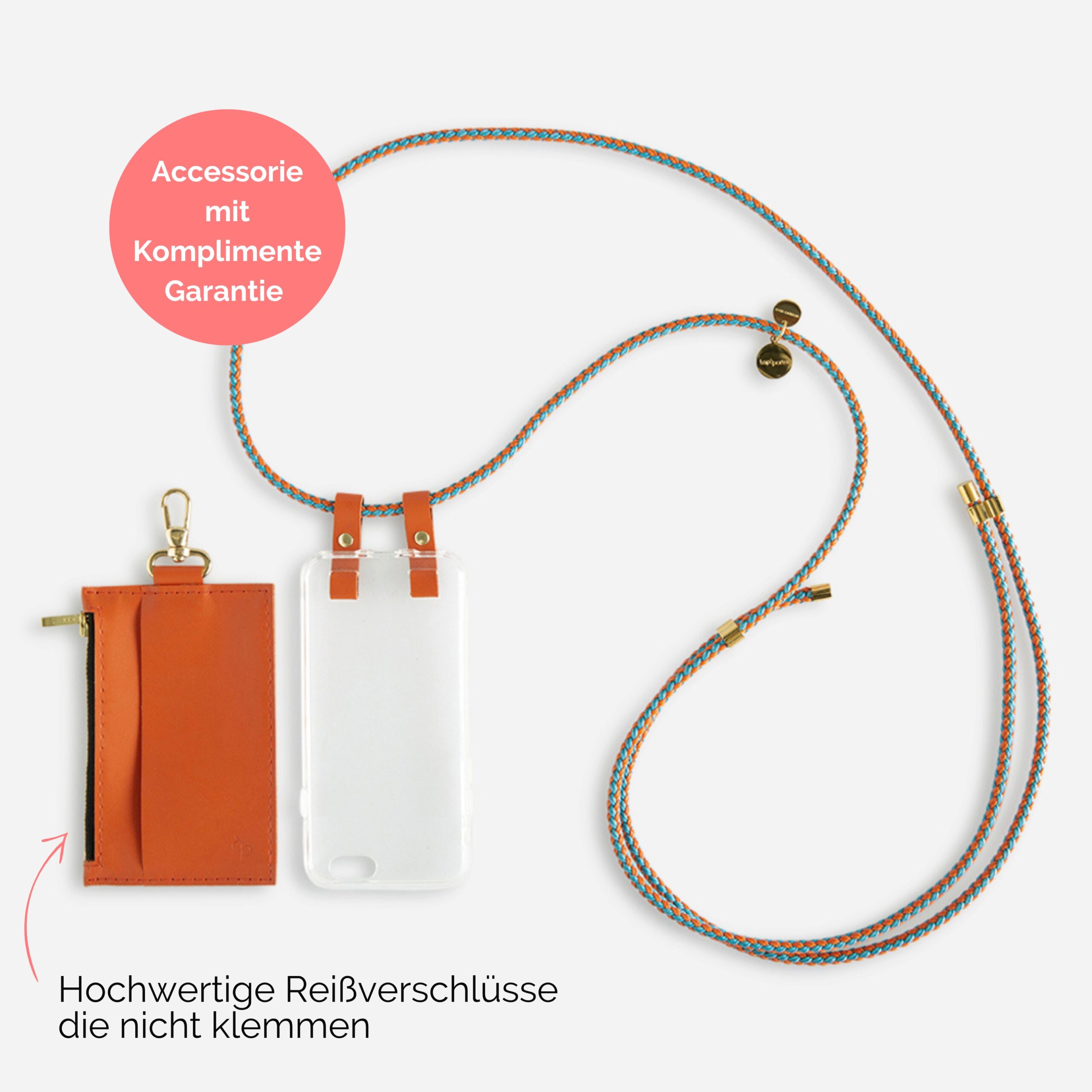 Handykette mit Portemonnaie in orange