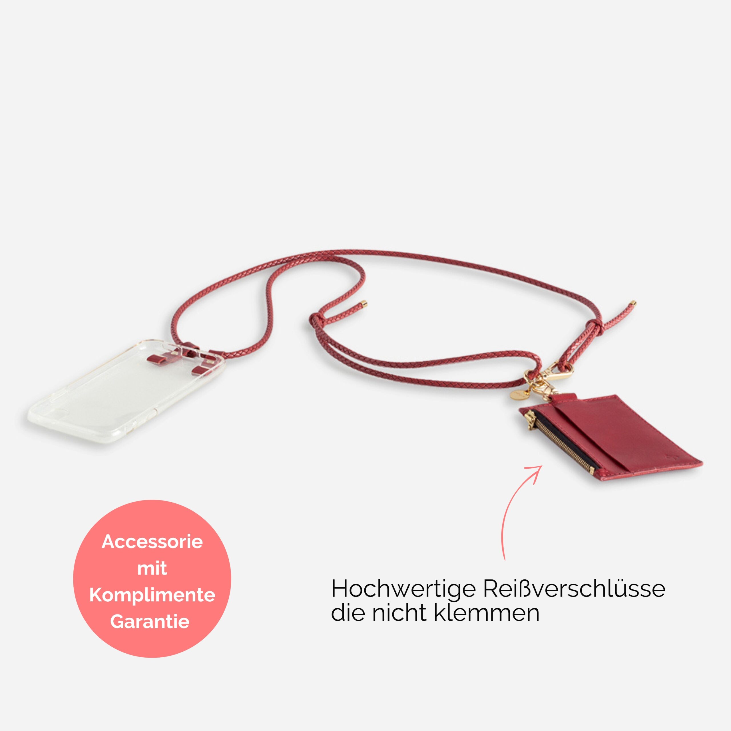 Handykette mit Portemonnaie in rot