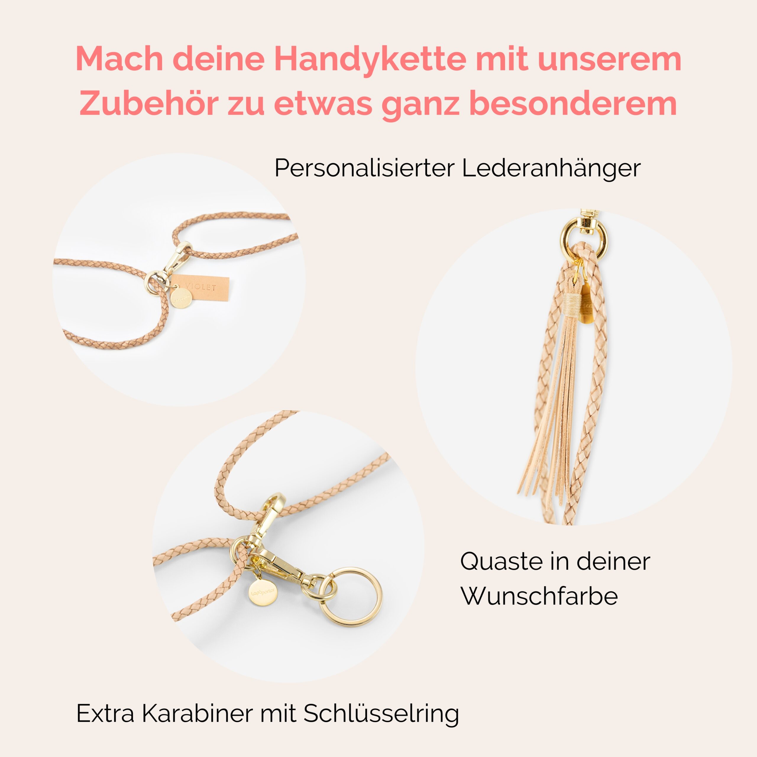 Handylette Leder mit geflochtener Lederkordel und Ledertasche Coco in natur