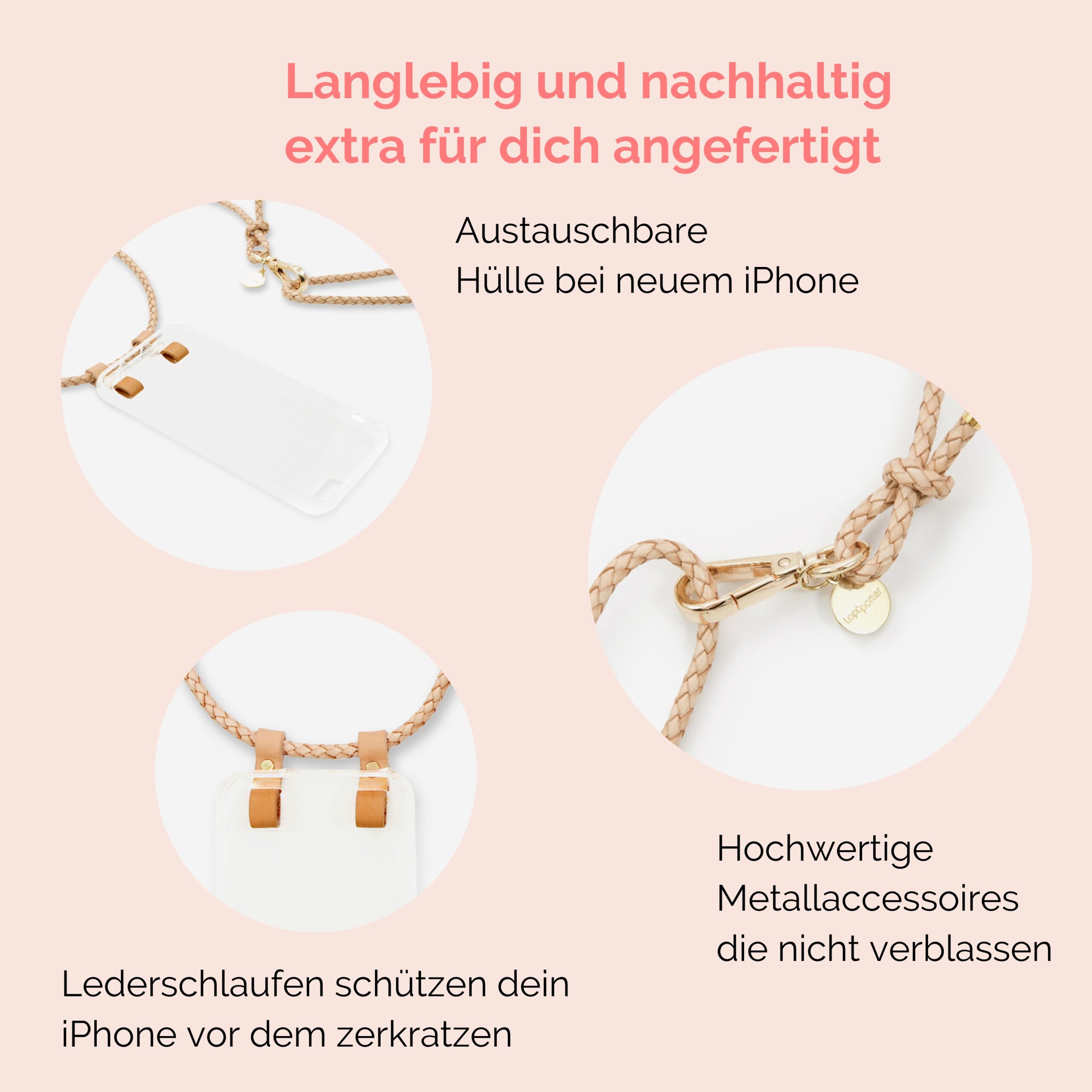 Handylette Leder mit geflochtener Lederkordel und Ledertasche Coco in natur