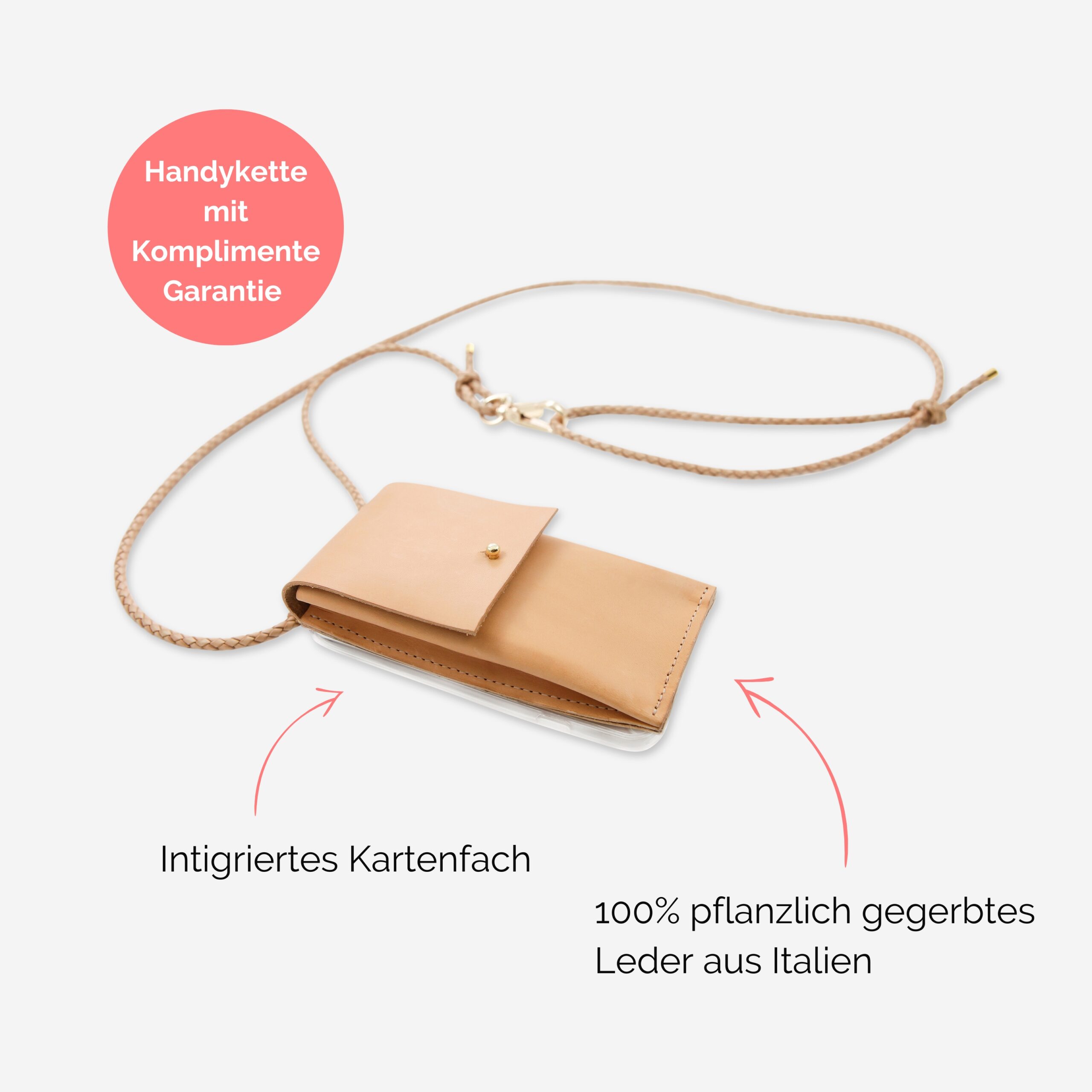 Handylette Leder mit geflochtener Lederkordel und Ledertasche Coco in natur
