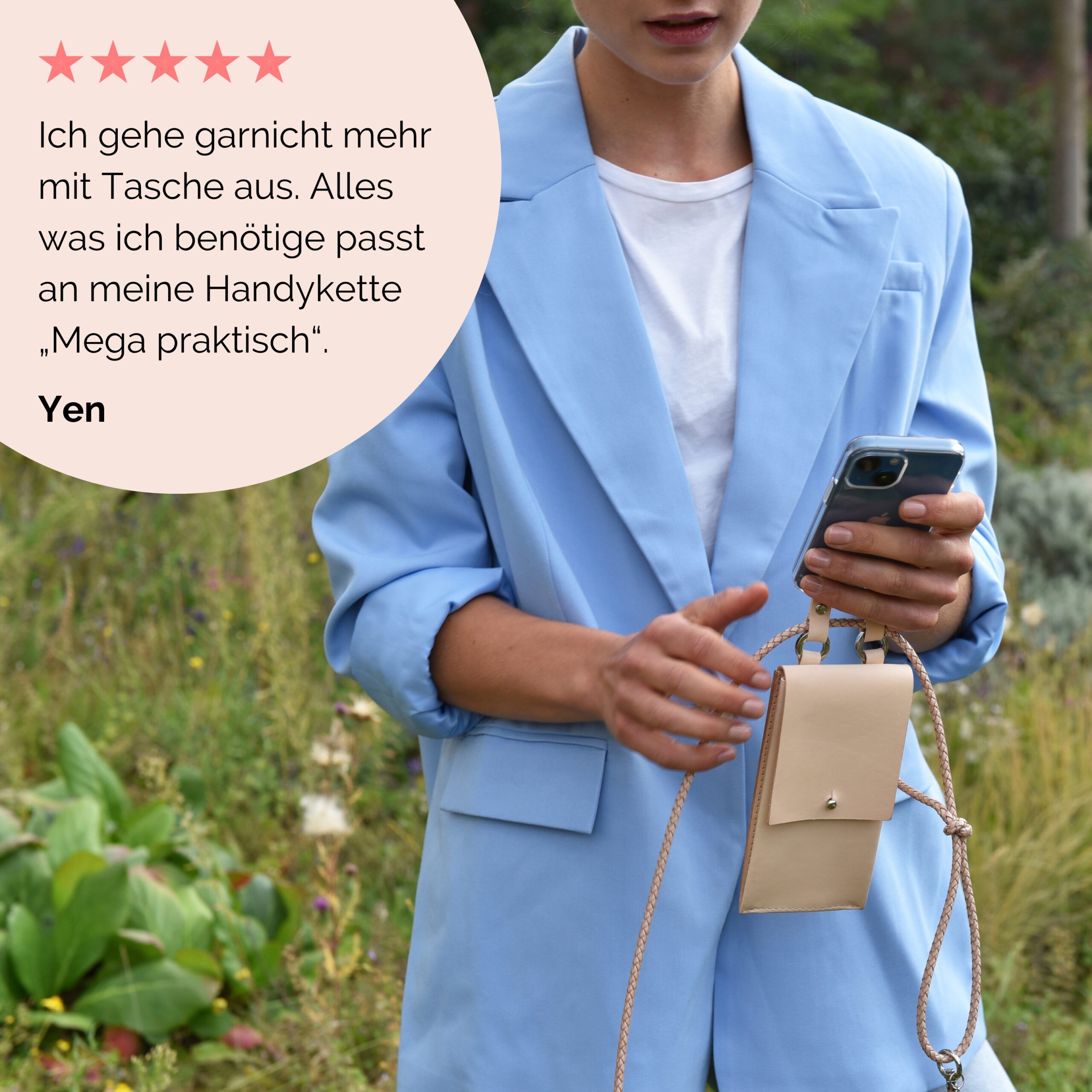 Handylette Leder mit geflochtener Lederkordel und Ledertasche Coco in natur