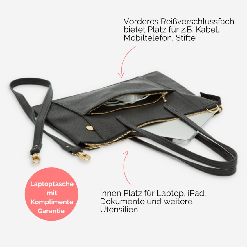 Laptoptasche aus Leder Jeanne in schwarz