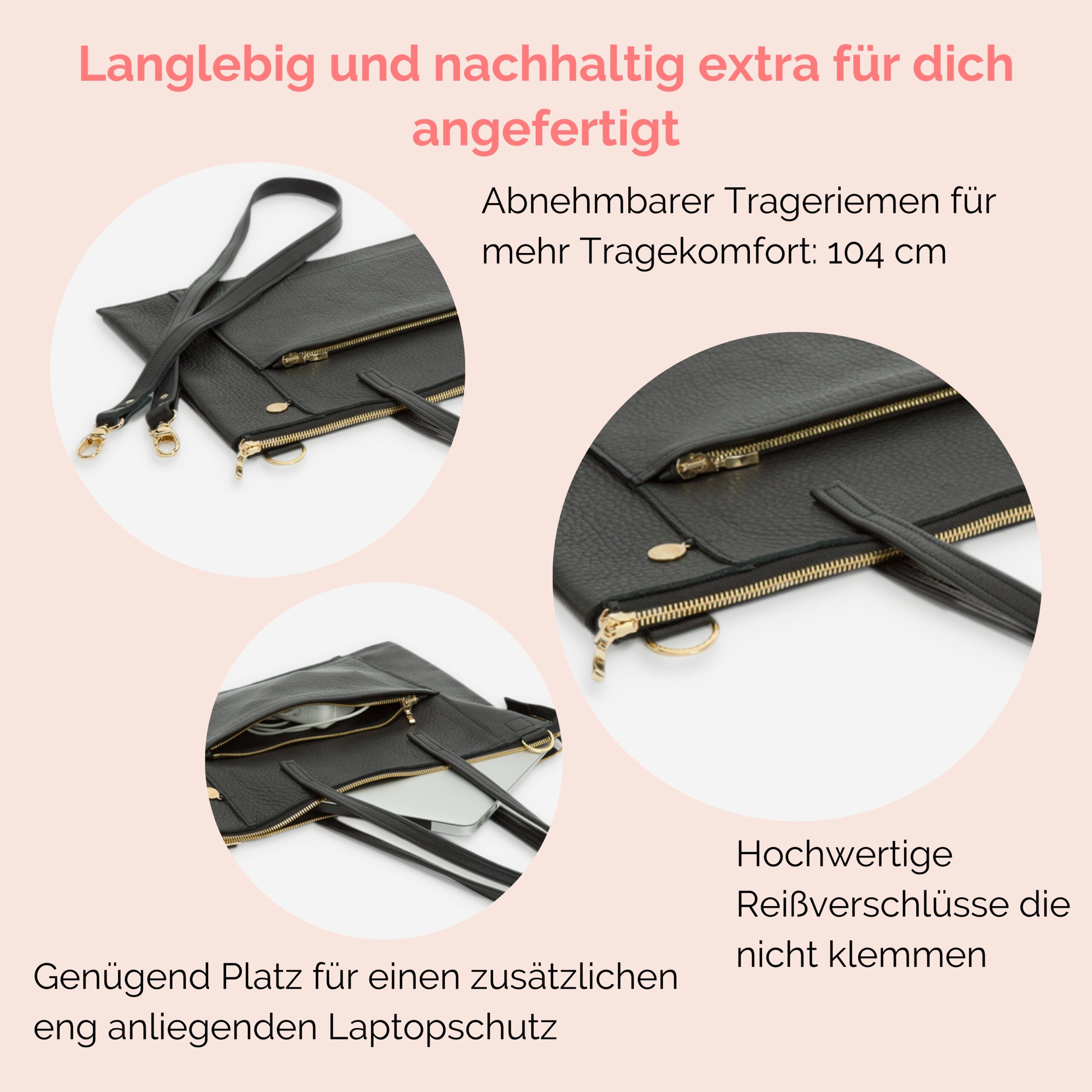 Laptoptasche aus Leder Jeanne in schwarz