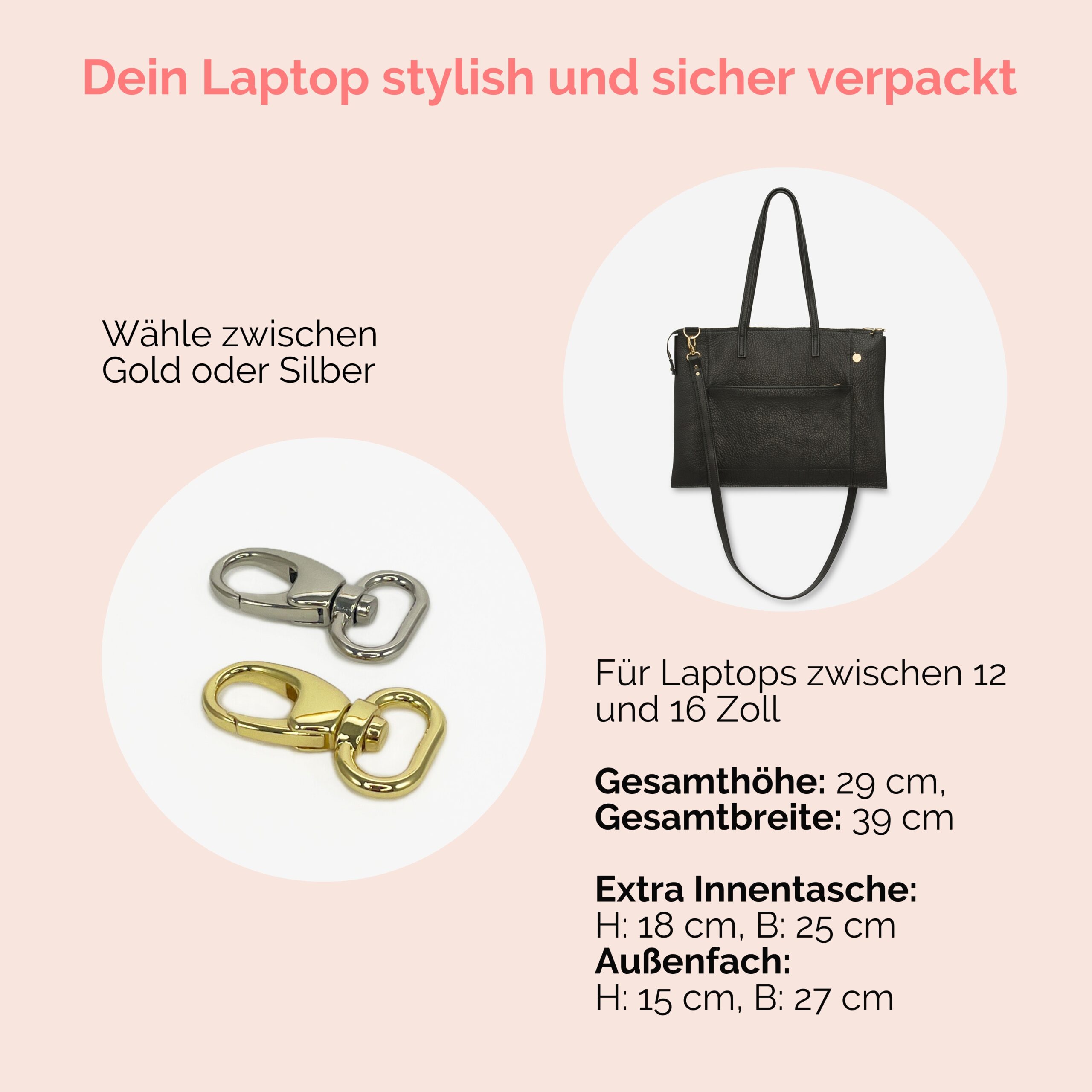Laptoptasche aus Leder Jeanne in schwarz