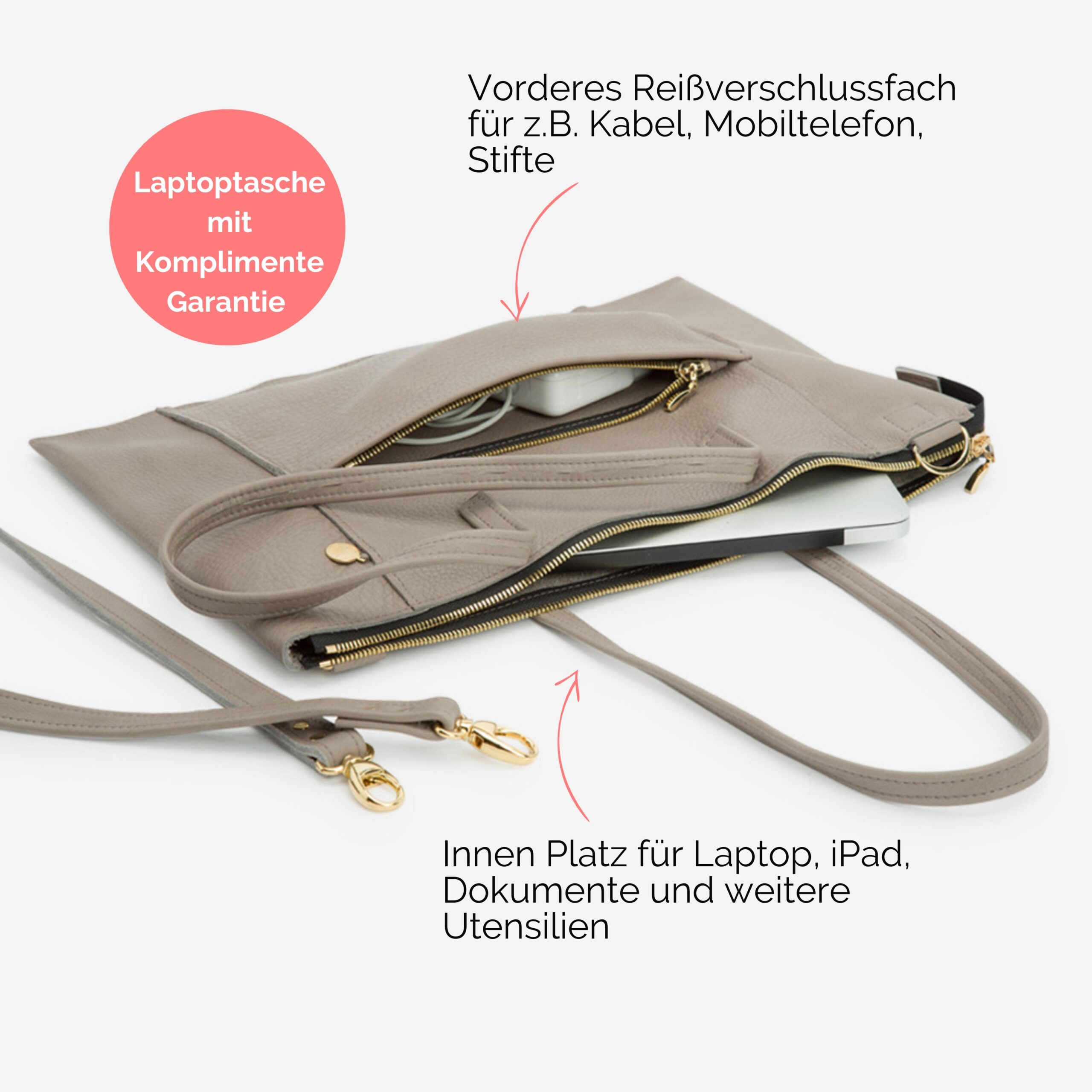 Laptoptasche aus Leder Jeanne in taupe