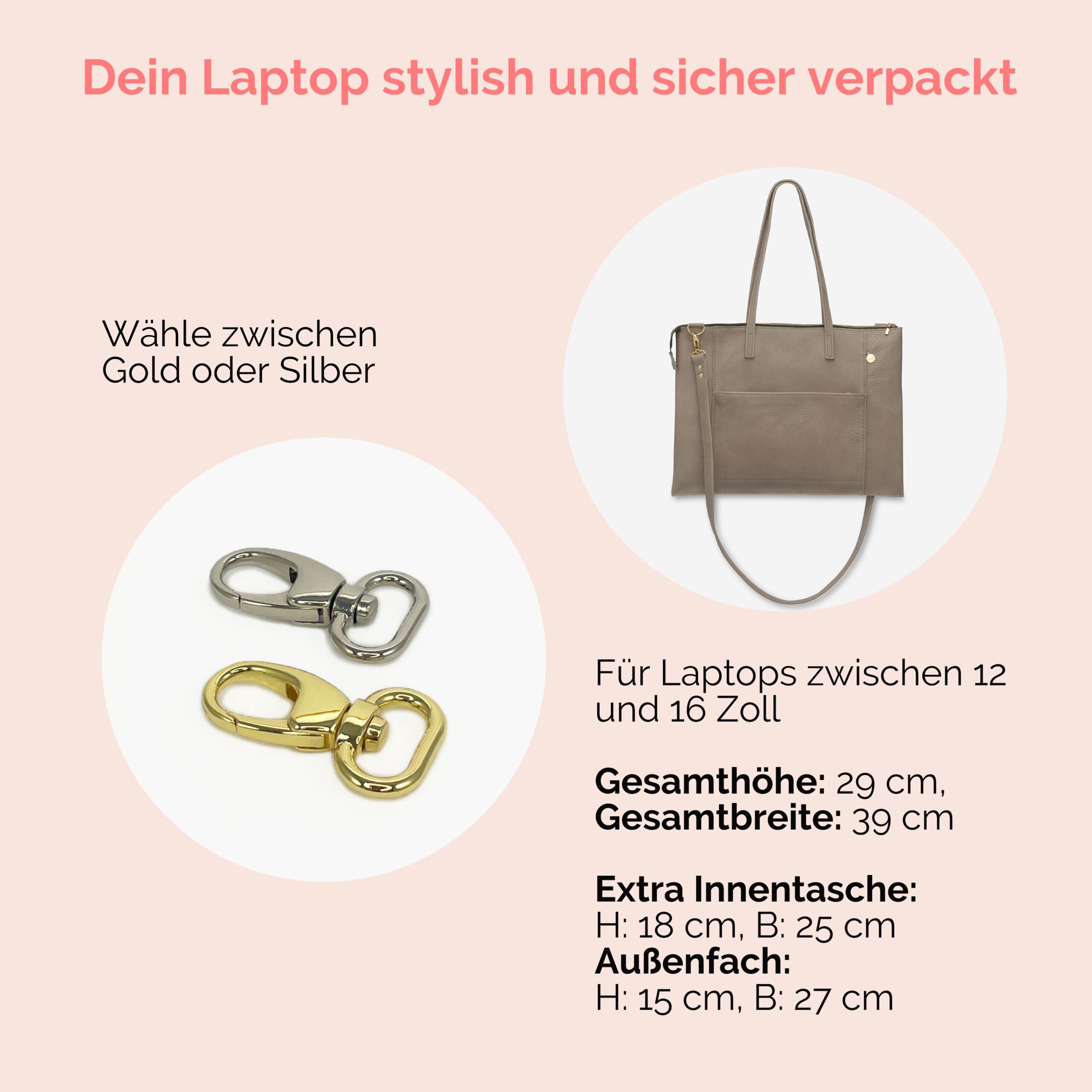Laptoptasche aus Leder Jeanne in taupe
