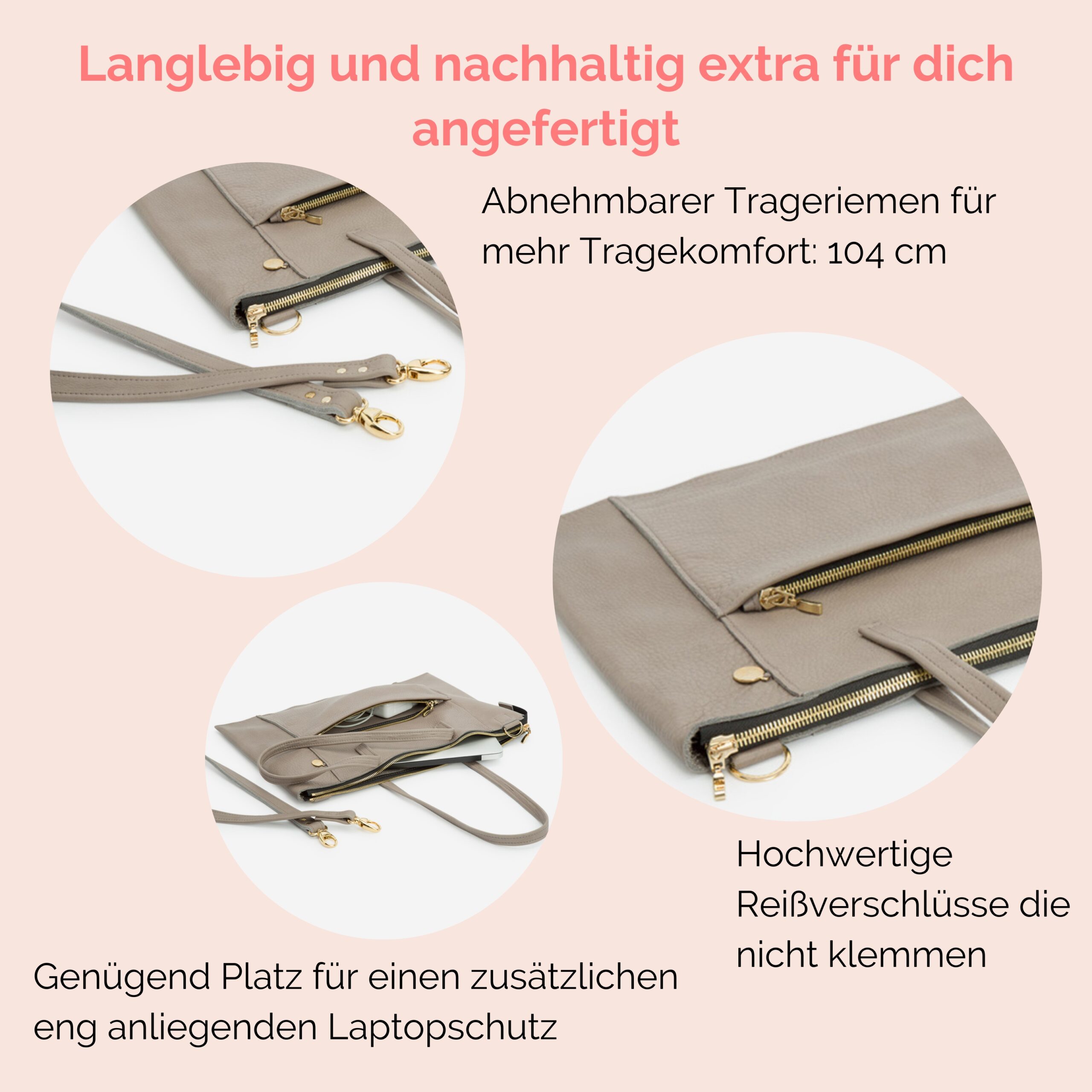 Laptoptasche aus Leder Jeanne in taupe